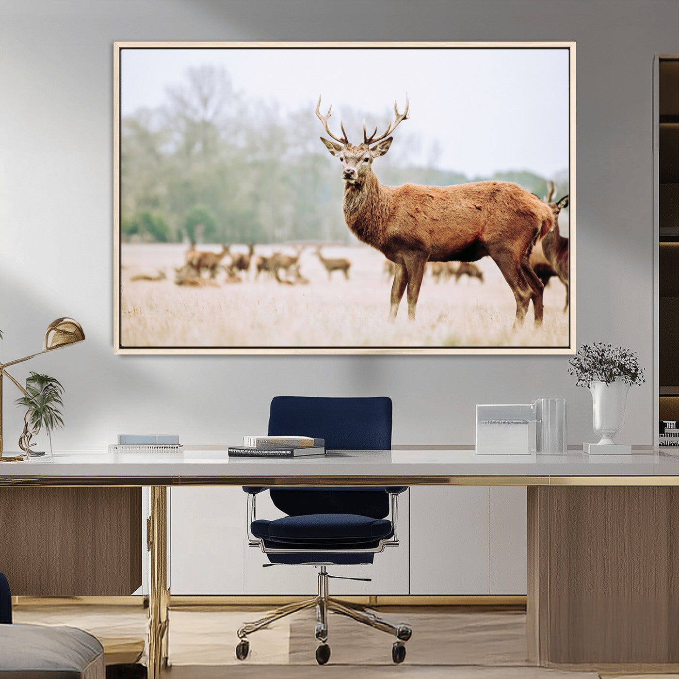 53240224-MGV-CV-36X24-Rustic Deer Wall Art Canvas Print – Forest Woodland Stag Nordic Animal Scenic Nature Artwork for Home, Cabin