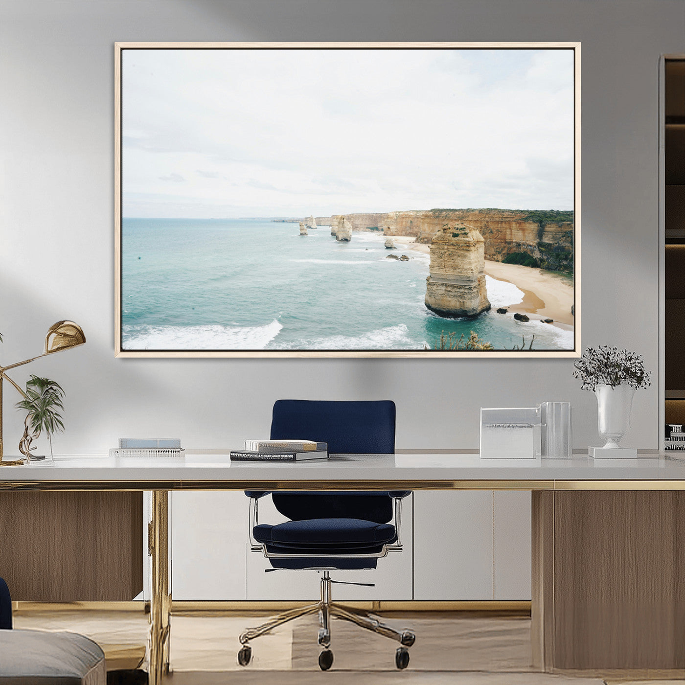 70095633-MGV-FC-36X24_Natural-Twelve Apostles Wall Art Canvas Print – Framed Coastal Cliffs Rugged Rock Formations Artwork for Home Office