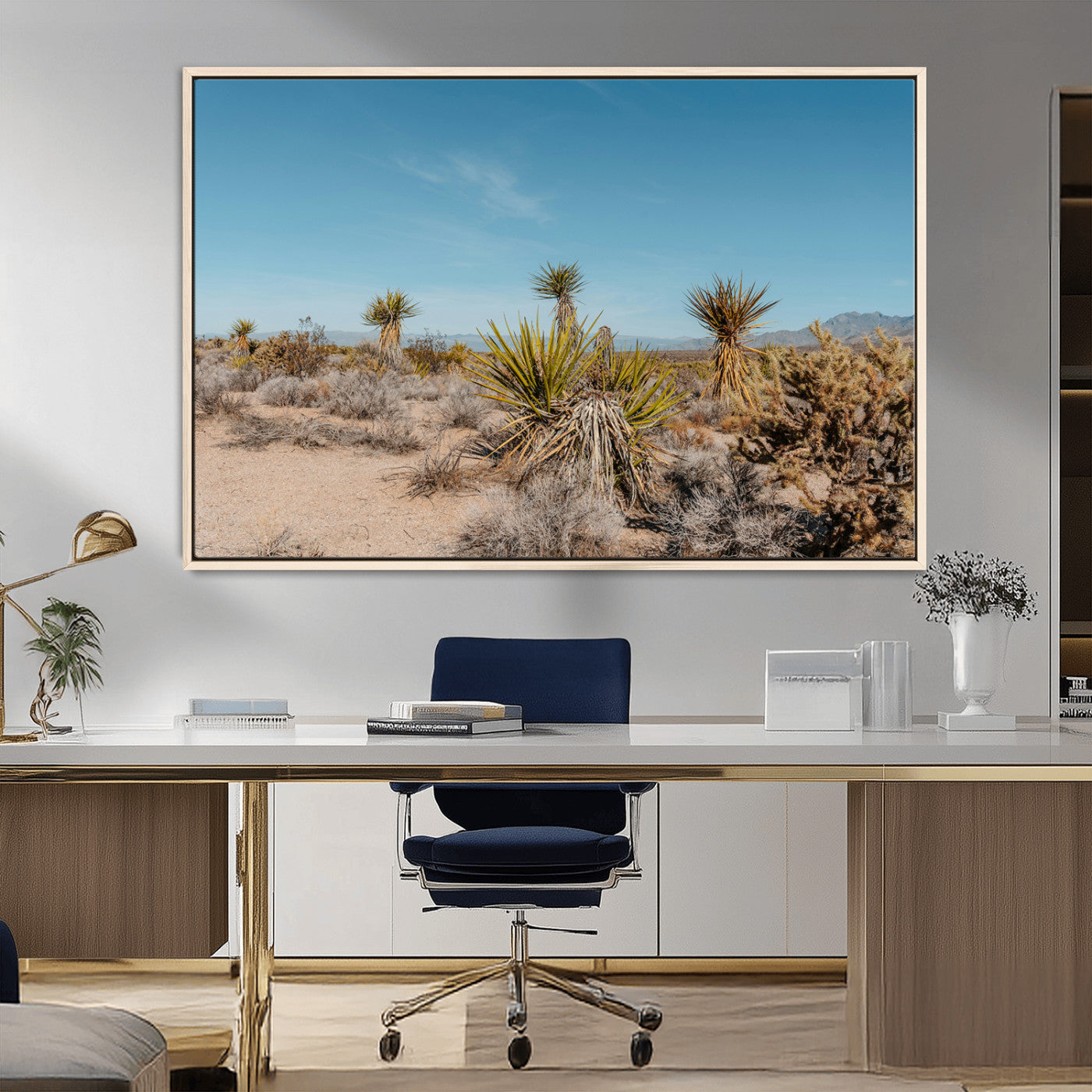 35156165-MGV-FC-36X24_Natural-Joshua Tree Wall Art Canvas Print – Framed Desert Landscape Warm Earth Tones Southwestern Minimalist Artwork for Home, Office