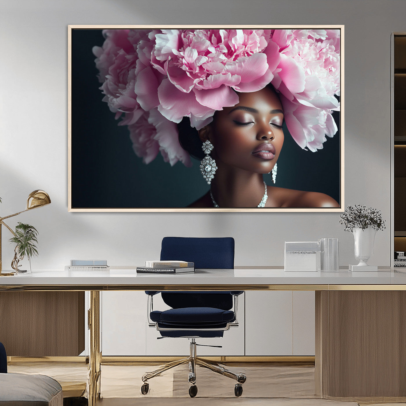 -Black Beauty Petal Crown Wall Art Canvas Print – Floral Petal Headpiece Elegant Design, Petal Inspired Artwork for Home, Office