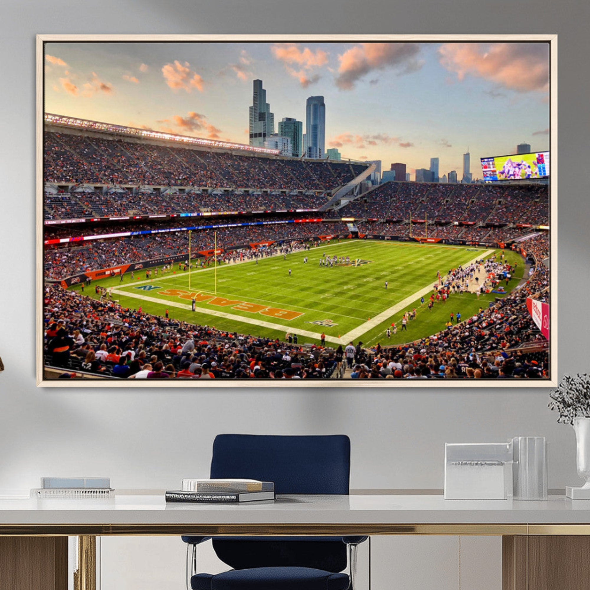 55377093-MGV-CV-36X24-Chicago Bears Soldiers Field Wall Art Canvas Print – Framed Football Stadium Artwork for Home, Office, Living Room