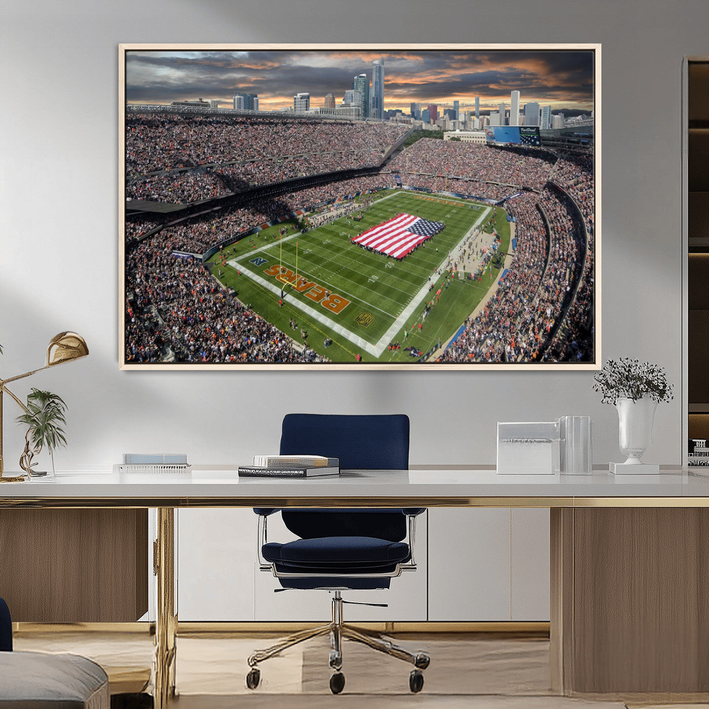 -Chicago Bears Soldiers Field Wall Art Canvas Print – Framed Football Stadium Artwork for Home, Office, Living Room