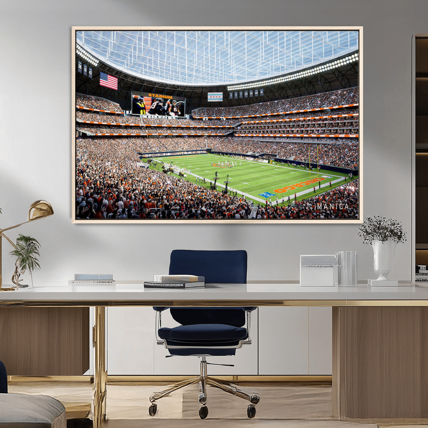 -Chicago Bears Soldiers Field Wall Art Canvas Print – Framed Football Stadium Artwork for Home, Office, Living Room