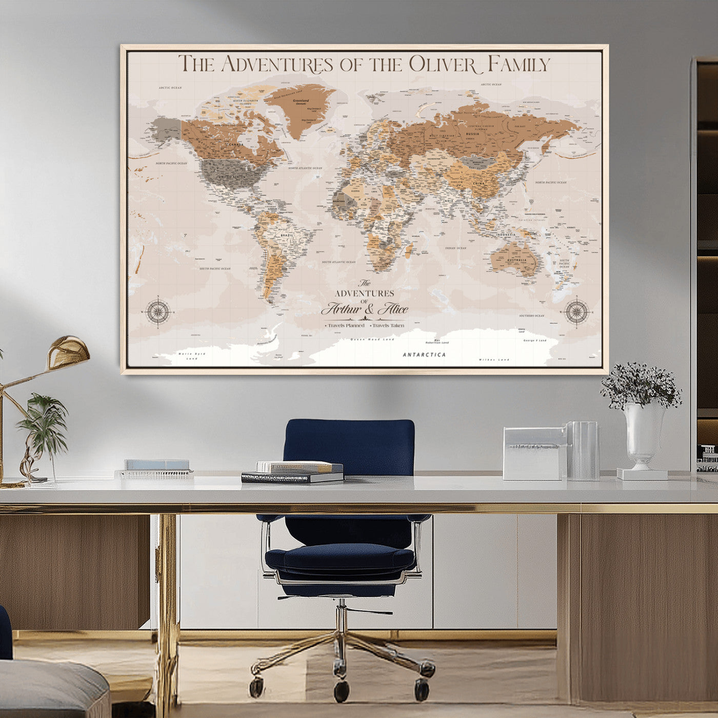 -Personalized Push Pin World Map Canvas – Custom Framed Travel Tracker Wall Art, Large Adventure Map with Pins for Home, Office
