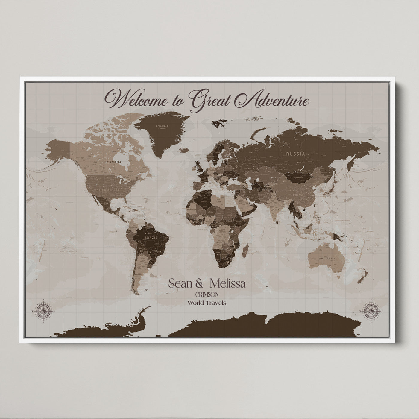 -Personalized World Map Canvas Custom Framed Push Pin Travel Tracker Modern Minimalist Wall Art Gift Couples for Home, Office