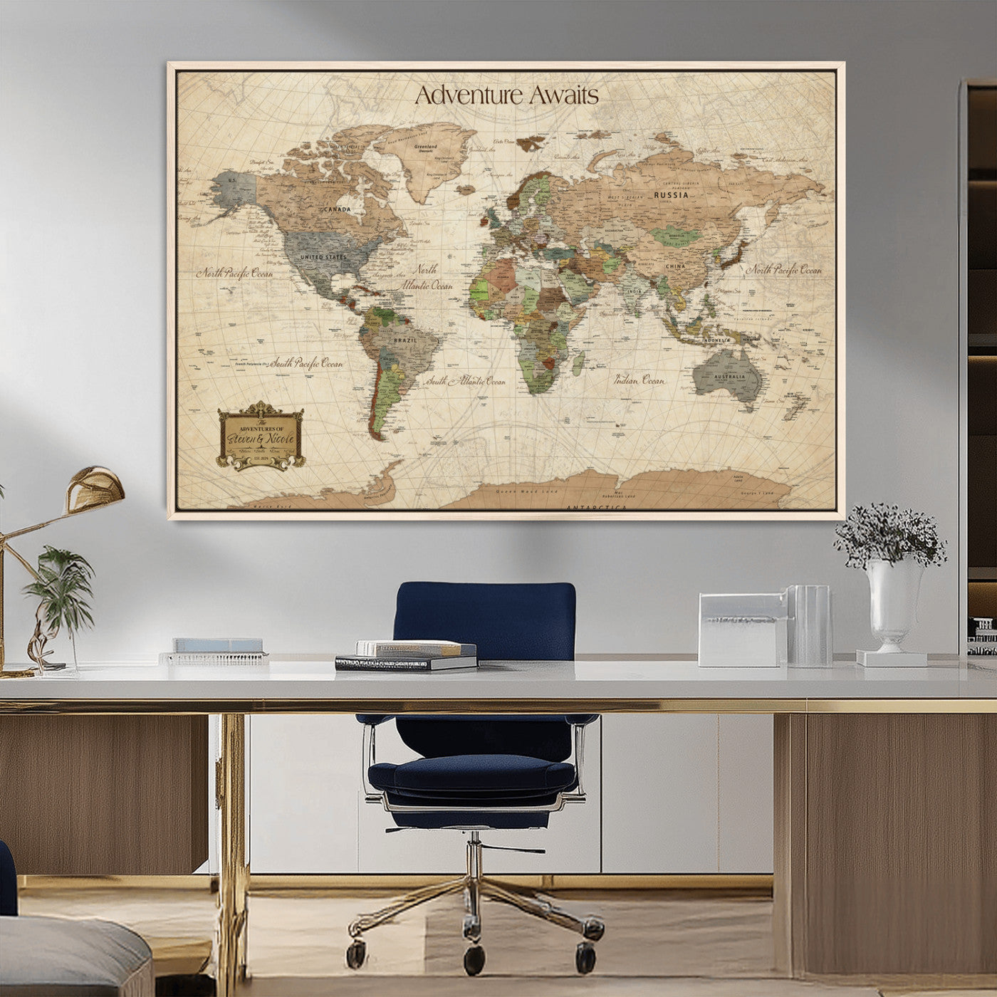 33020399-MGV-CV-36X24-Personalized World Map Canvas Print – Custom Push Pin Travel Tracker Map Anniversary Gift for Couples for Home, Office