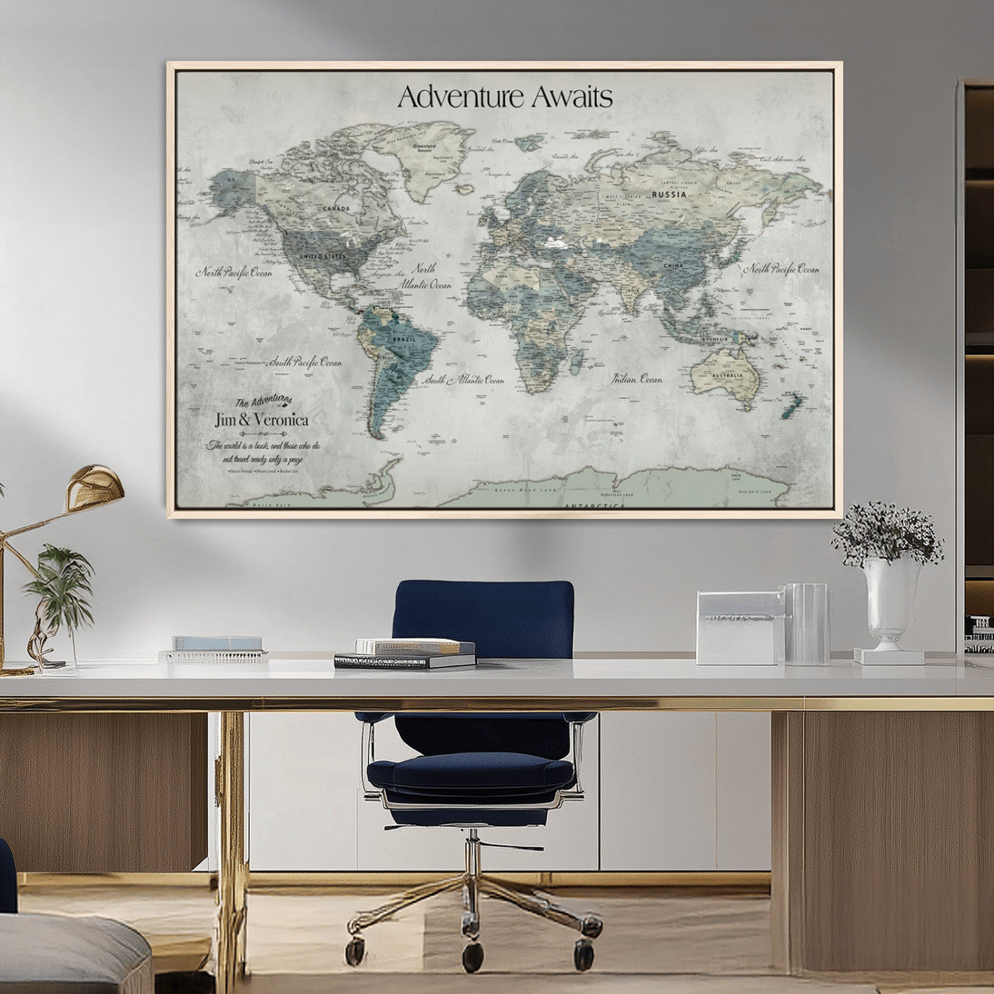 -Personalized Push Pin World Map Canvas Print – Custom Adventure Travel Map Framed Wall Art Gift for home, office