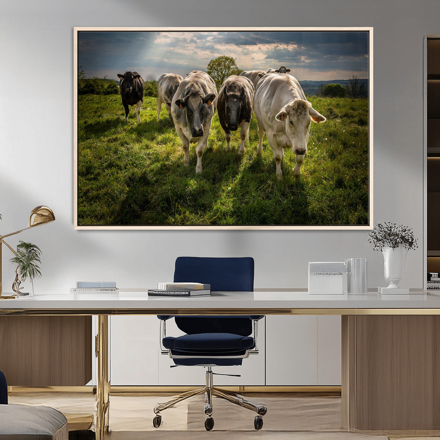 -Grazing Cattle Herd Pasture Green Field Livestock Natural Farm Animals Rural Life Outdoor Wall Art