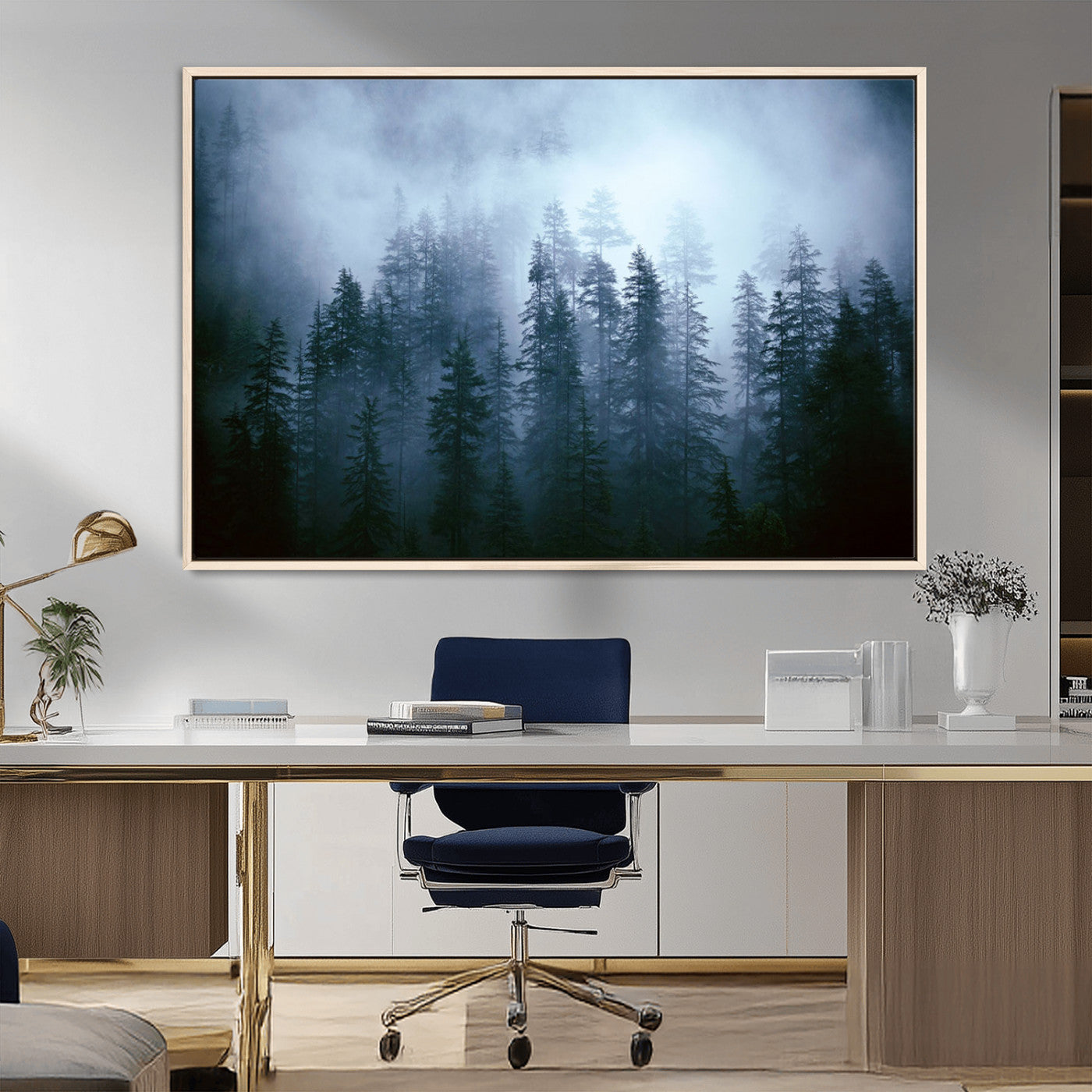 93439624-MGV-FC-36X24_Natural-Foggy Evergreen Pines Mist Forest Blue Haze Moody Atmospheric Wilderness Nature Trees Scenic