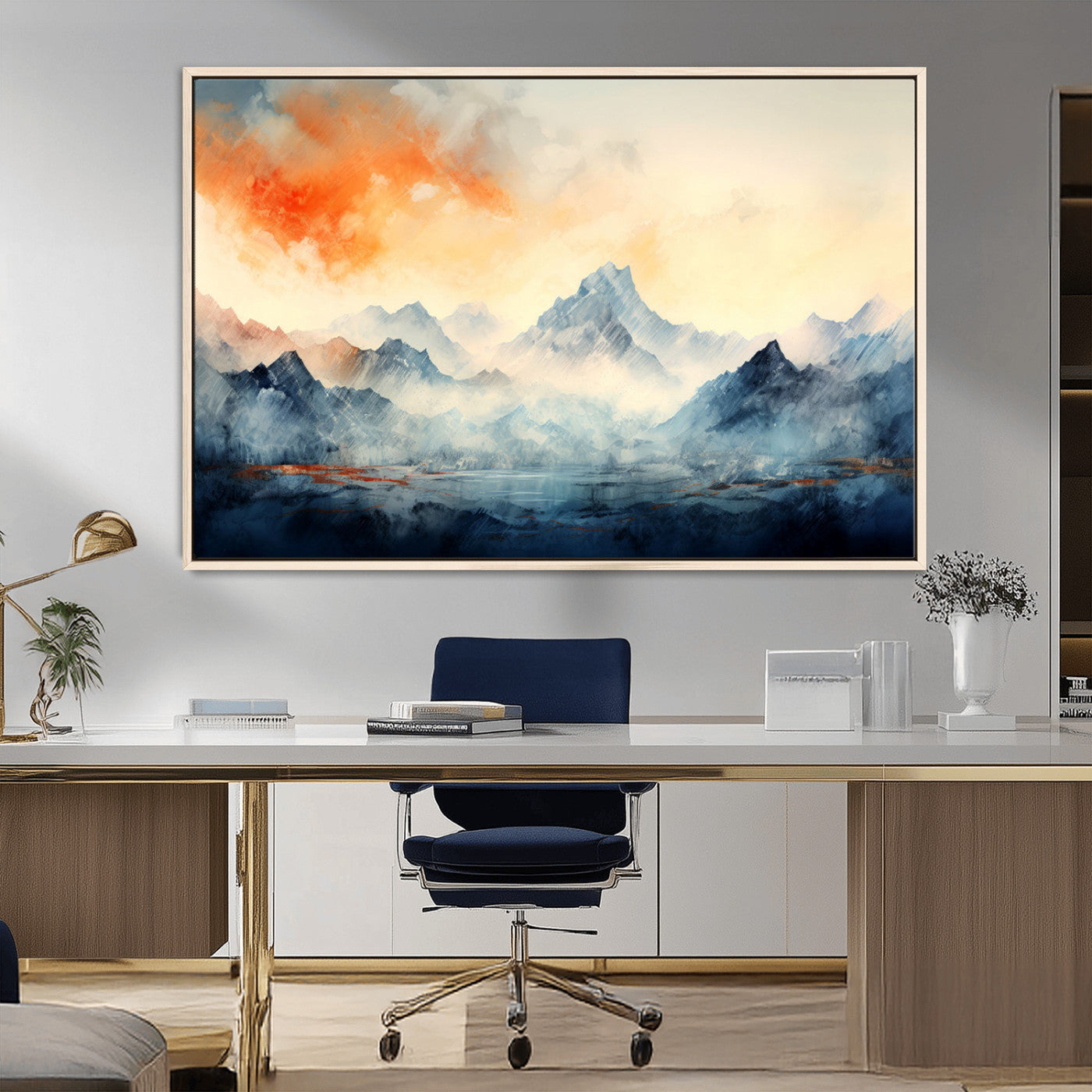 WRM1005-MGV-FC-36X24_Natural-Warm Clouds Abstract Mountain Wall Art Canvas Print
