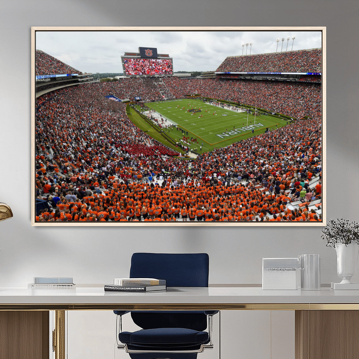 39597998-MGV-FC-36X24_Natural-Jordan-Hare Stadium Wall Art Canvas Print, College Sports Art for Man Cave or Game Room, Framed Alabama Football Decor