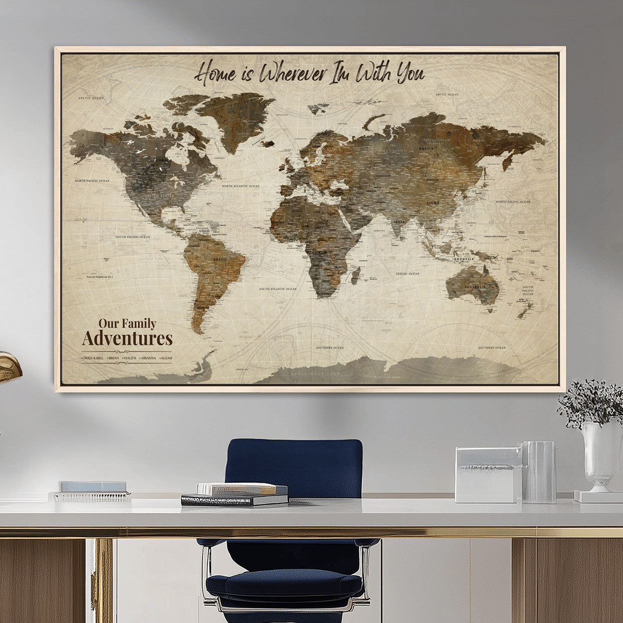 74684563-MGV-FC-36X24 - Custom Push Pin World Map Wall Art Canvas Print – Personalized Travel Tracker with Pins Framed Large for home, office