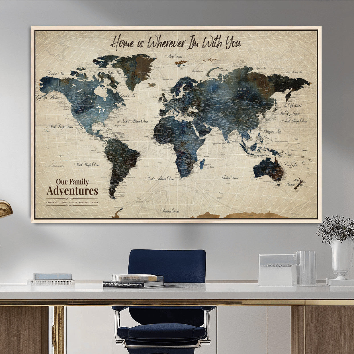 71188227-MGV-FC-36X24 - Personalized World Map Wall Art Canvas Print – Custom Push Pin Travel Map for Couples, Families, or Office Decor