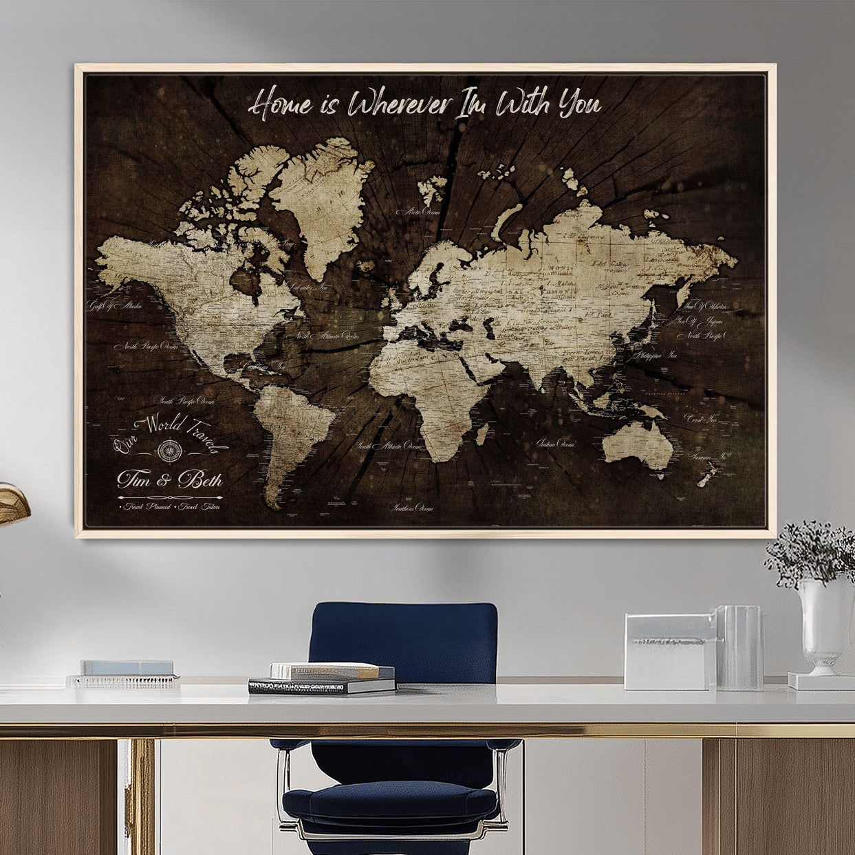 73781397-MGV-FC-36X24 - Personalized World Map Wall Art Canvas Print – Custom Push Pin Travel Map for Couples, Families, or Office Decor