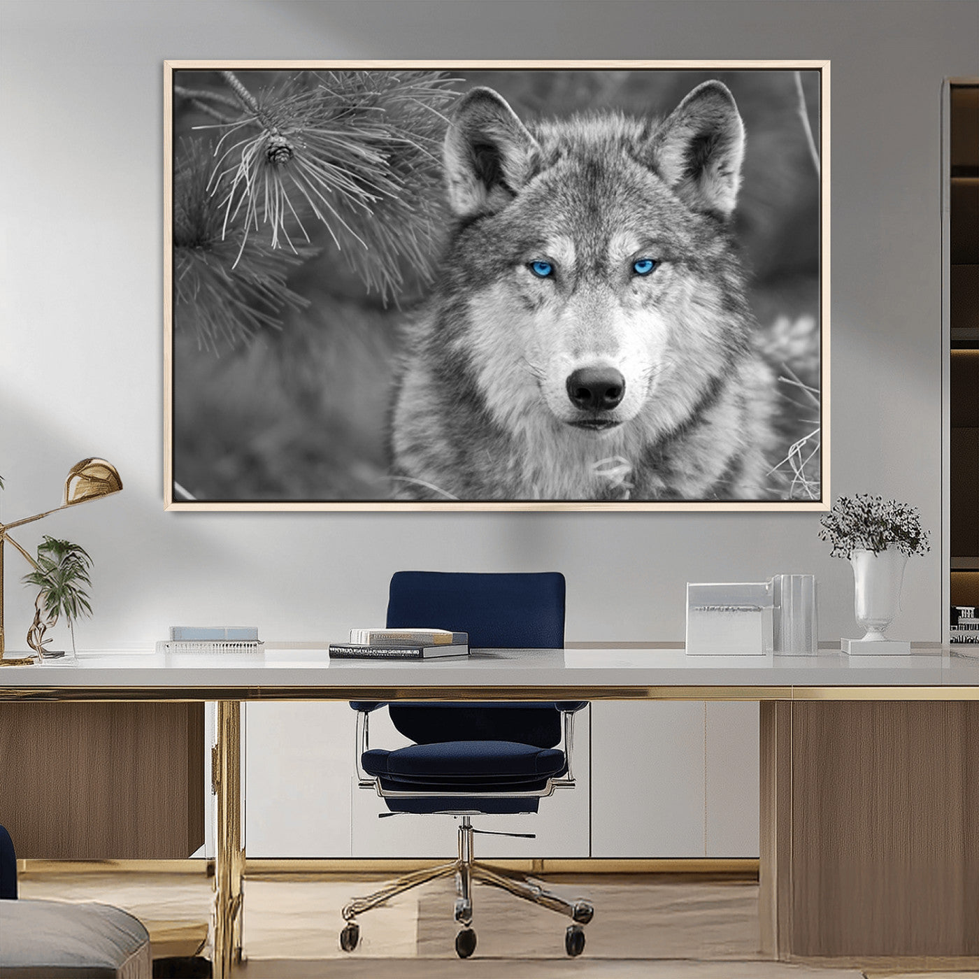 -Wild Wolf Blue Eye Wall Art Canvas Print