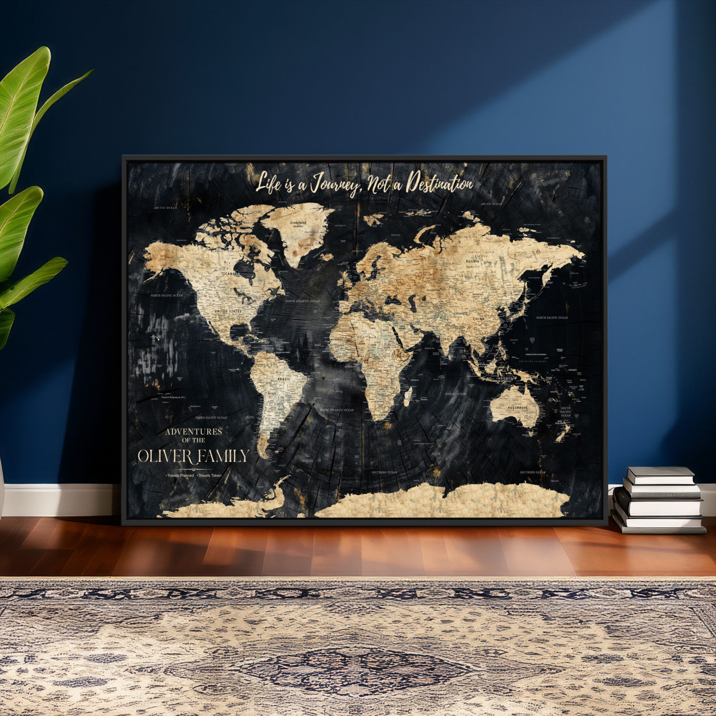 20317961-MGV-FC-36X24 - Customized Push Pin World Map Wall Art Canvas Print with Pins, Framed Personalize Travel Tracker Map, World Map for Living Room and Office Decor