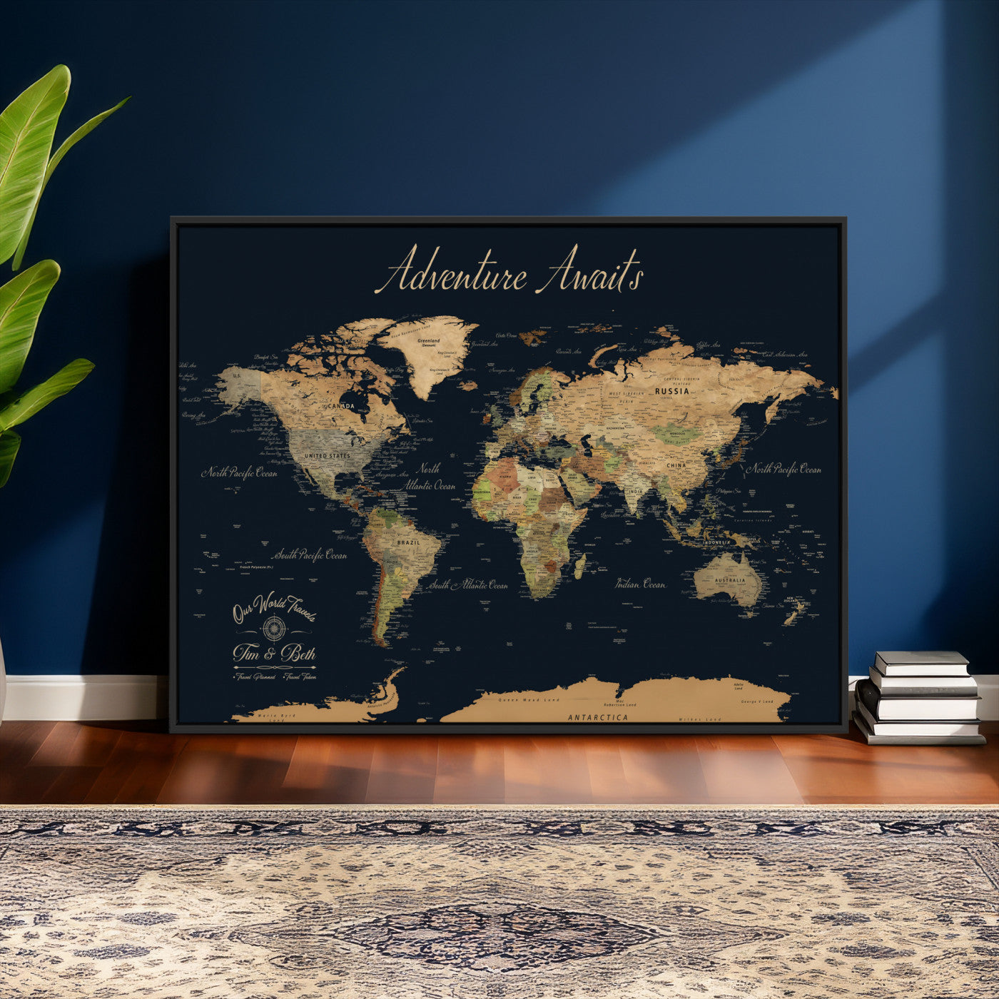 92618915-MGV-FC-36X24 - Customized Push Pin World Map Wall Art Canvas Print with Pins, Framed Personalize Travel Tracker Map, World Map for Living Room and Office Decor