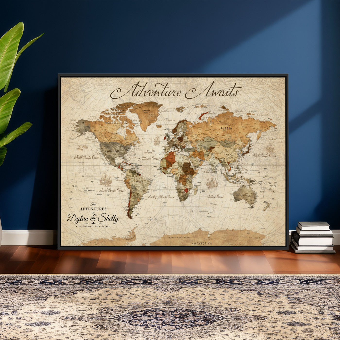 17298116-MGV-FC-36X24 - Custom World Map Wall Art Canvas Print with Pins, Framed Personalize Push Pin Travel Tracker Map, World Map for Living Room and Office Decor