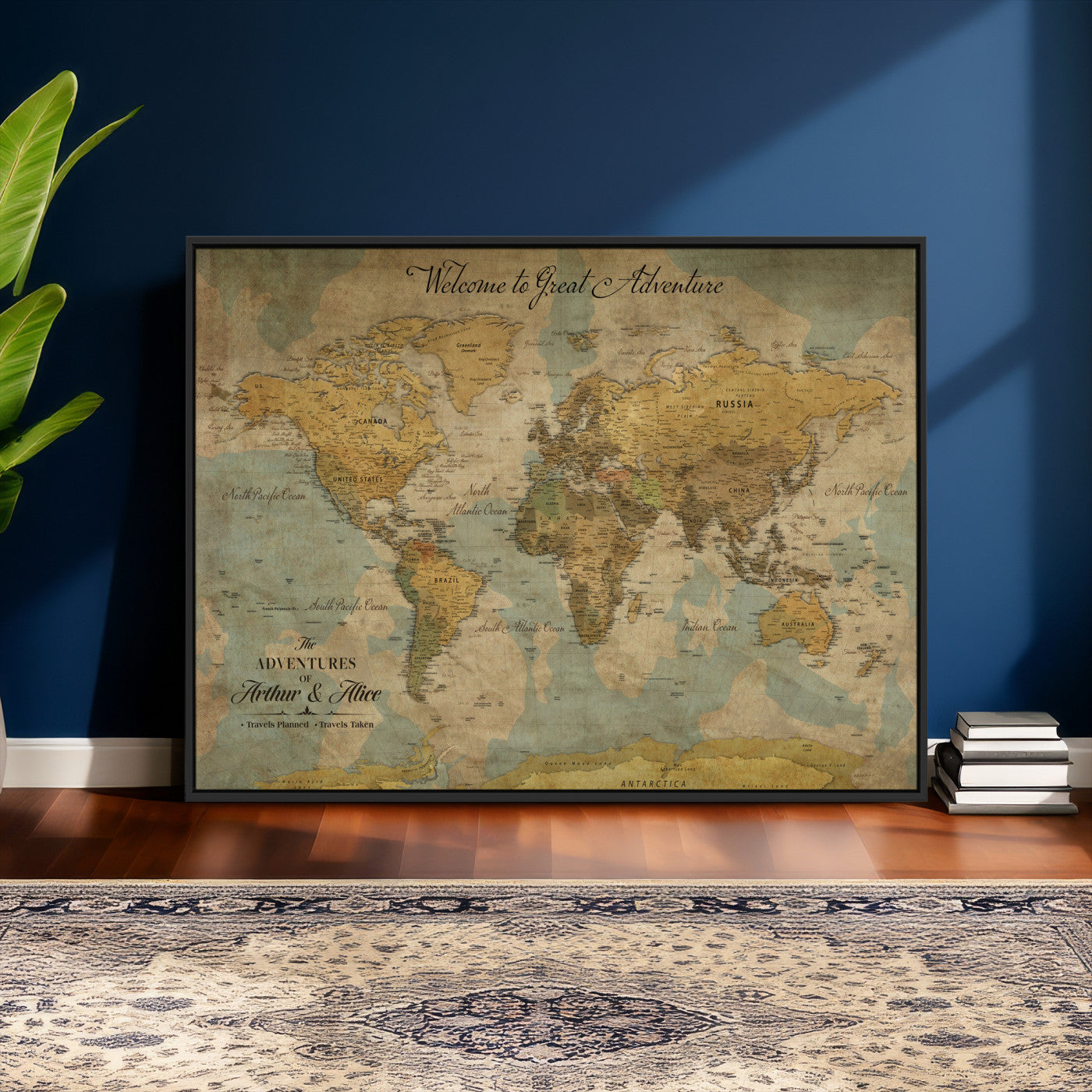 37903085-MGV-CV-36X24 - Custom Push Pin World Map Wall Art Canvas Print – Personalized Travel Tracker with Pins Framed Large for Home and Office Decor