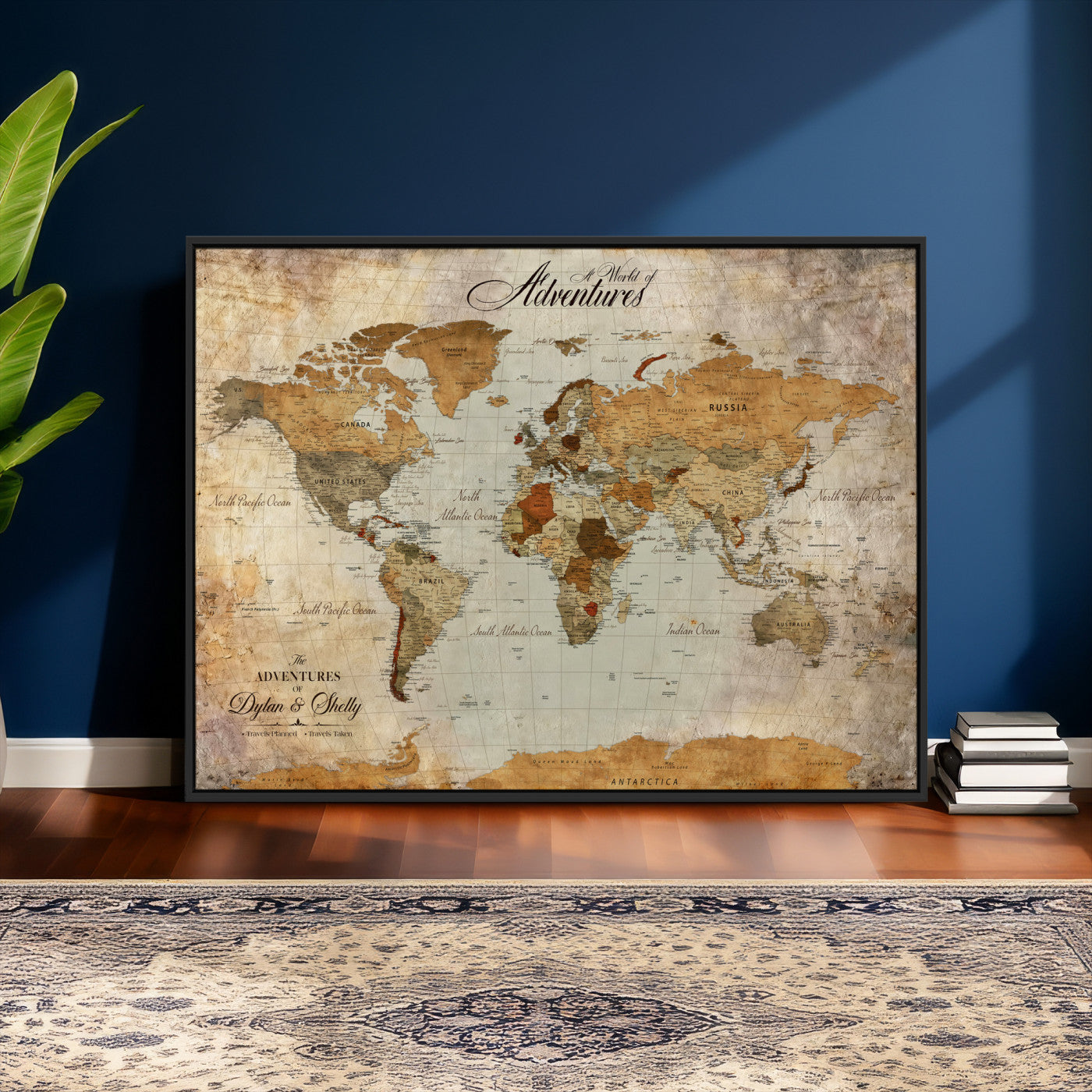 54461872-MGV-CV-36X24 - Custom Push Pin World Map Wall Art Canvas Print - Personalized Travel Tracker with Pins Framed Large for Home and Office Decor