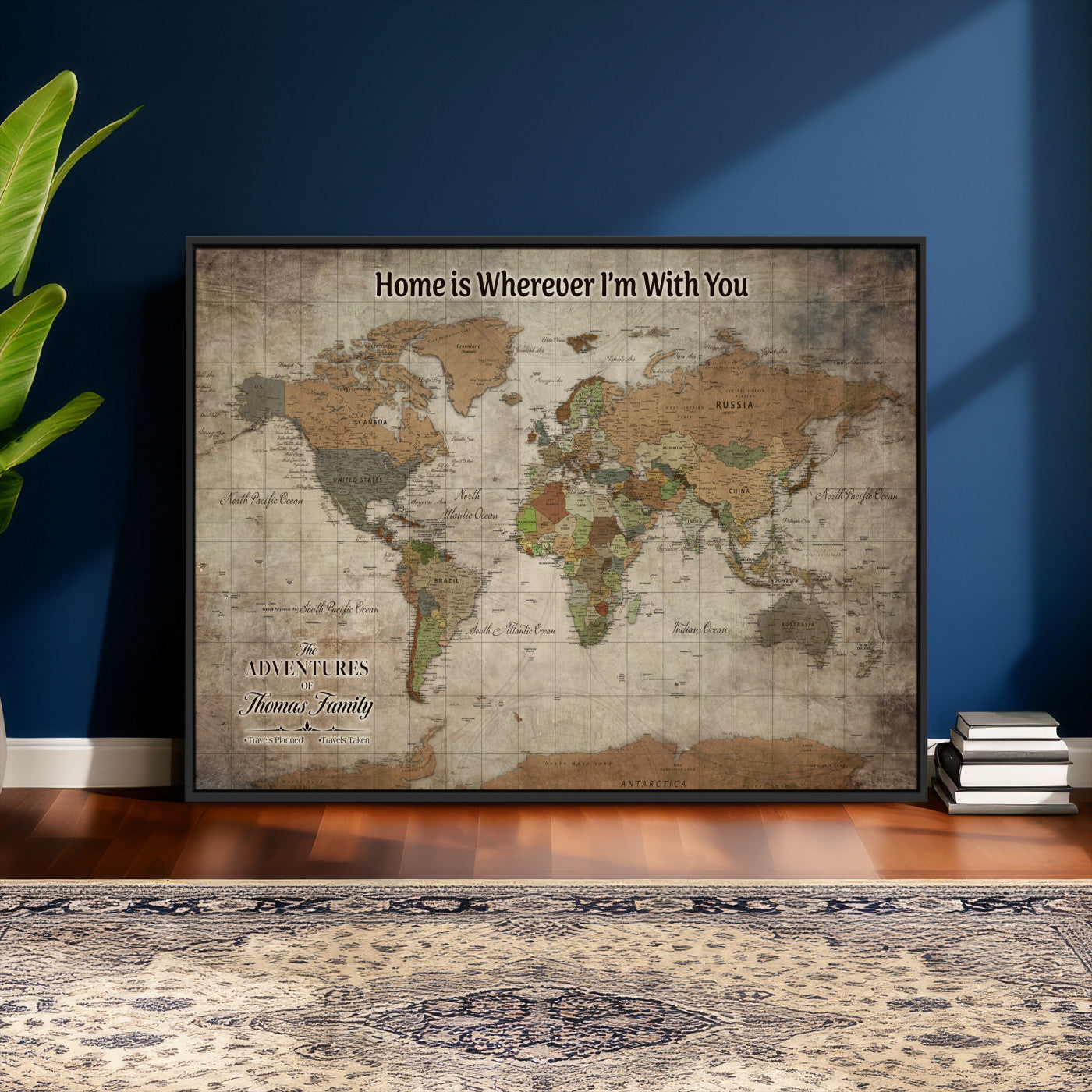 22593671-MGV-CV-36X24 - Custom Push Pin World Map Wall Art Canvas Print – Personalized Travel Tracker with Pins Framed Large for Home and Office Decor