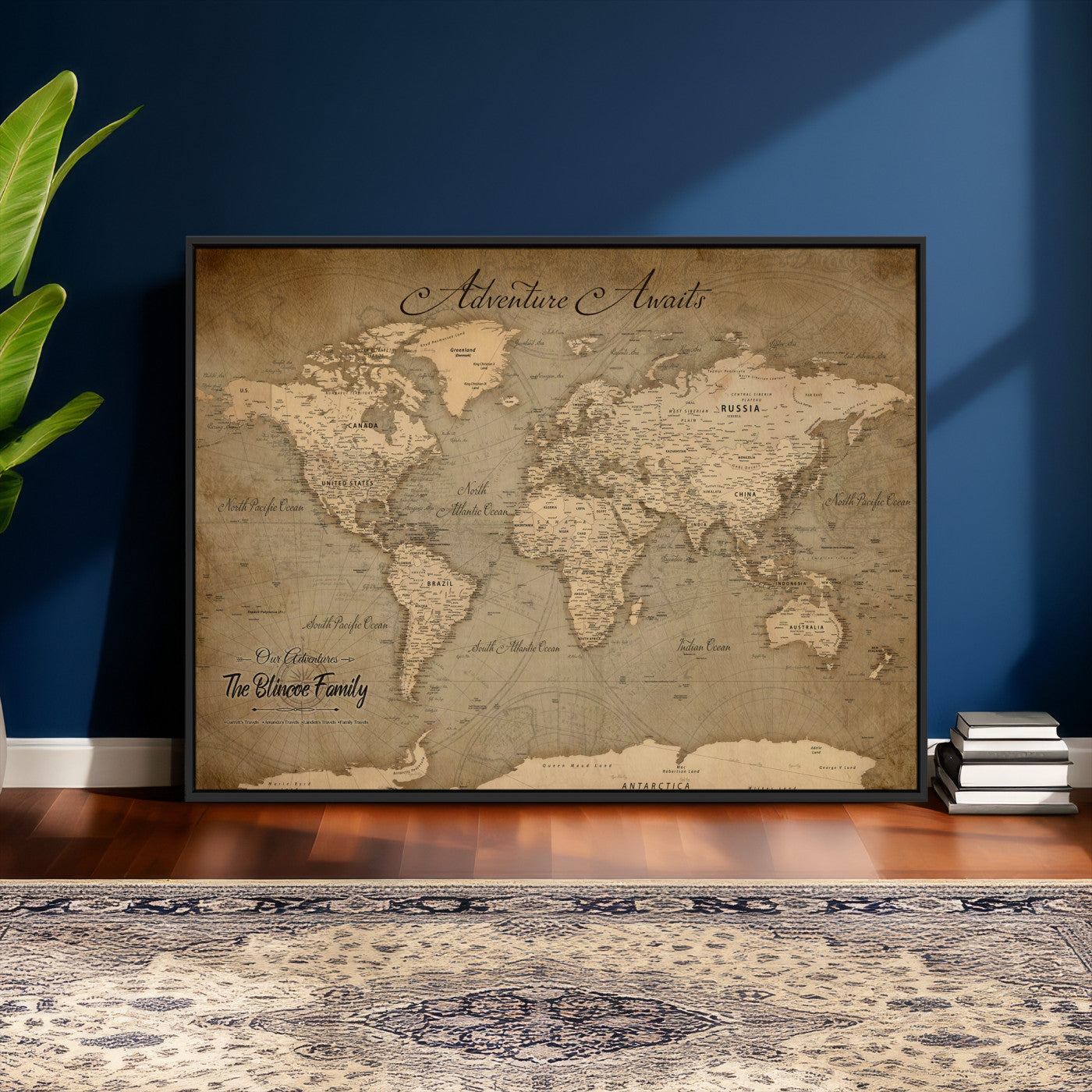 59418012-MGV-CV-36X24 - Custom Push Pin World Map Wall Art Canvas Print – Personalized Travel Tracker with Pins Framed Large for Home and Office Decor
