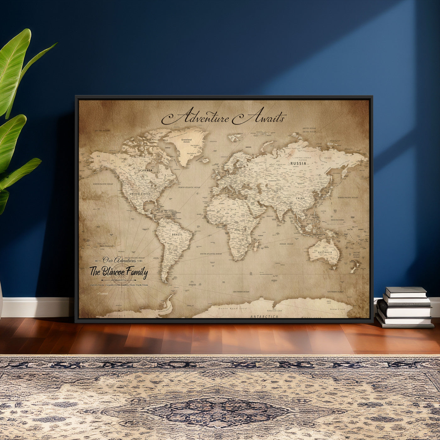 59757370-MGV-CV-36X24 - Custom Push Pin World Map Wall Art Canvas Print – Personalized Travel Tracker with Pins Framed Large for Home and Office Decor