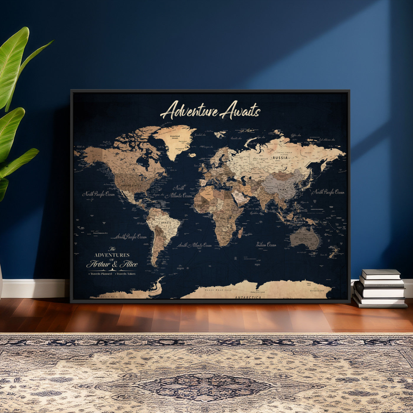 64110301-MGV-CV-36X24 - Custom Push Pin World Map Wall Art Canvas Print - Personalized Travel Tracker with Pins Framed Large for Home and Office Decor