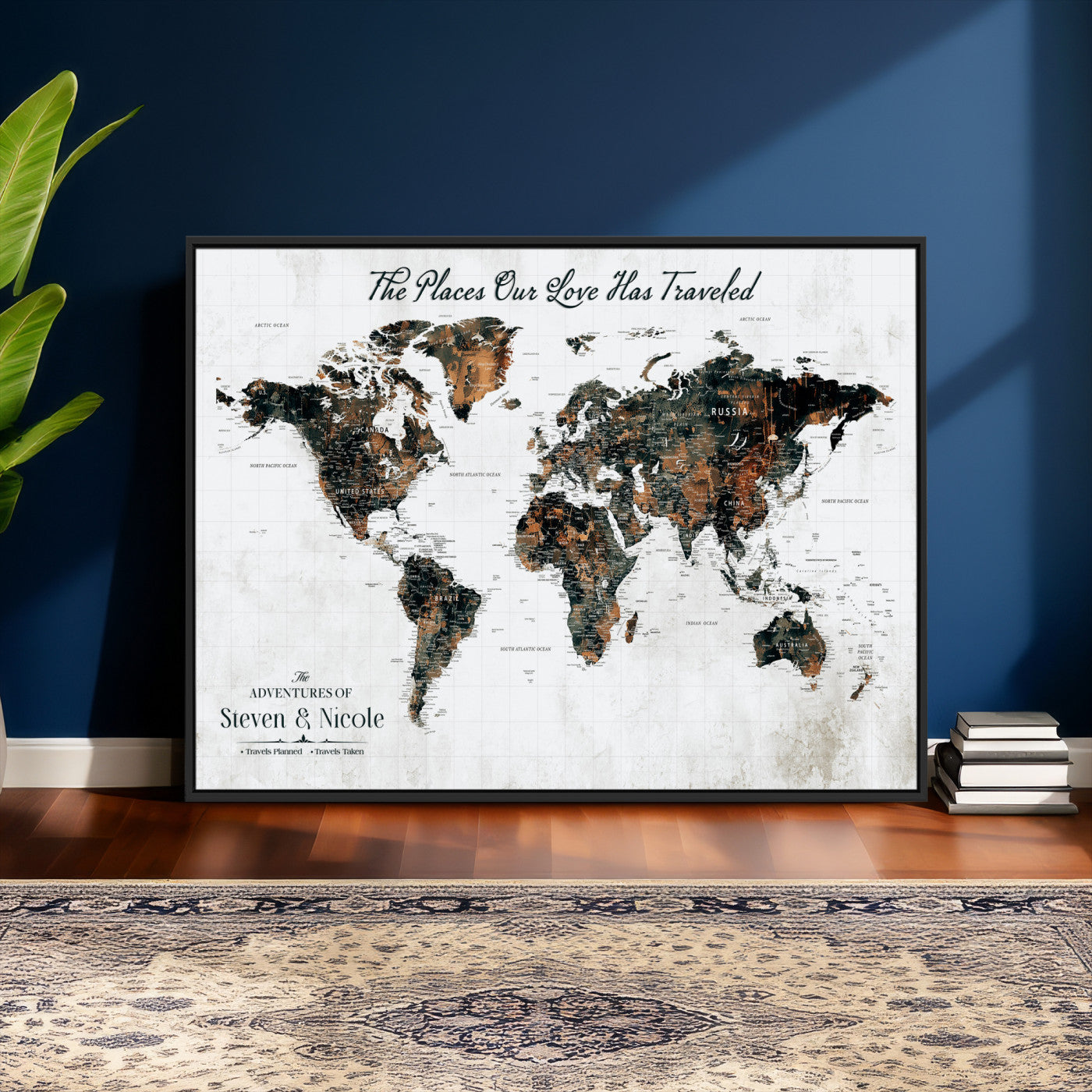 29090064-MGV-CV-36X24 - Custom Push Pin World Map Wall Art Canvas Print – Personalized Travel Tracker with Pins Framed Large for Home and Office Decor