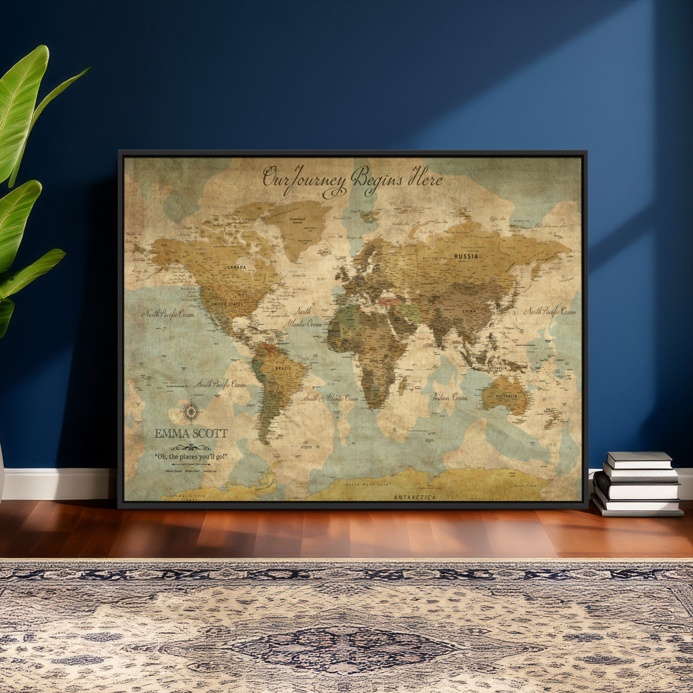 66550749-MGV-CV-36X24 - Custom Push Pin World Map Wall Art Canvas Print – Personalized Travel Tracker with Pins Framed Large for Home and Office Decor