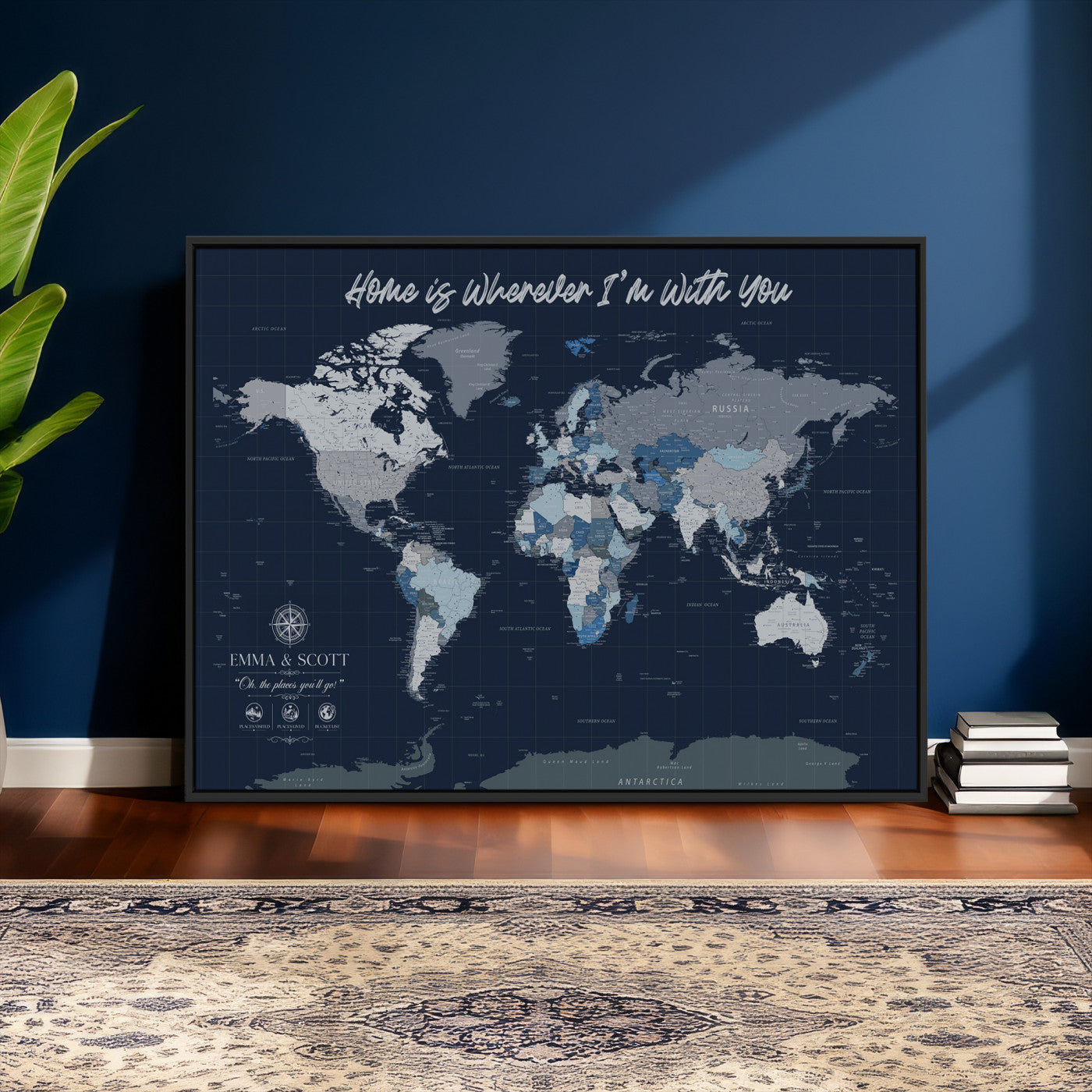 NEWMAP-18-MGV-CV-36X24 - Custom Push Pin World Map Wall Art Canvas Print – Personalized Travel Tracker with Pins Framed Large Print - NEWMAP-18