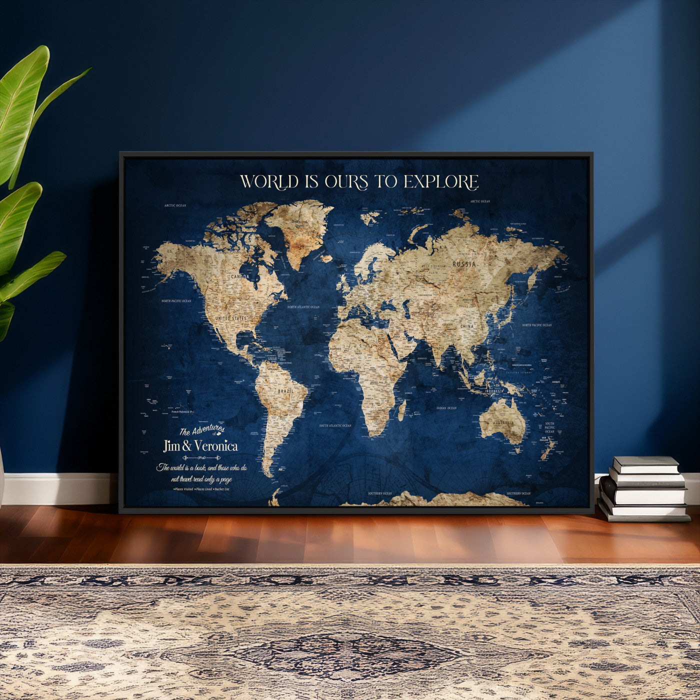 35296308-MGV-CV-36X24 - Custom Push Pin World Map Wall Art Canvas Print – Personalized Travel Tracker with Pins Framed Large for Home and Office Decor