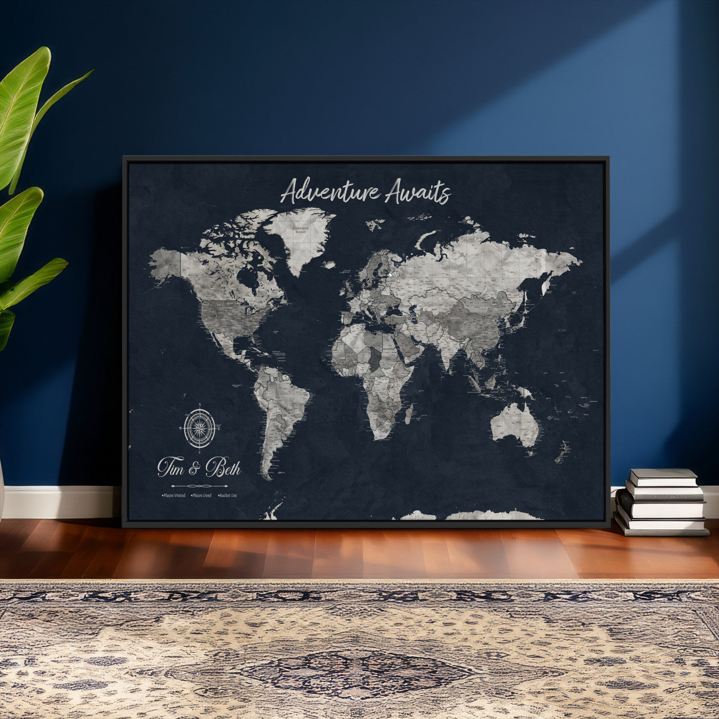 32031089-MGV-CV-36X24 - Custom Push Pin World Map Wall Art Canvas Print – Personalized Travel Tracker with Pins Framed Large for Home and Office Decor