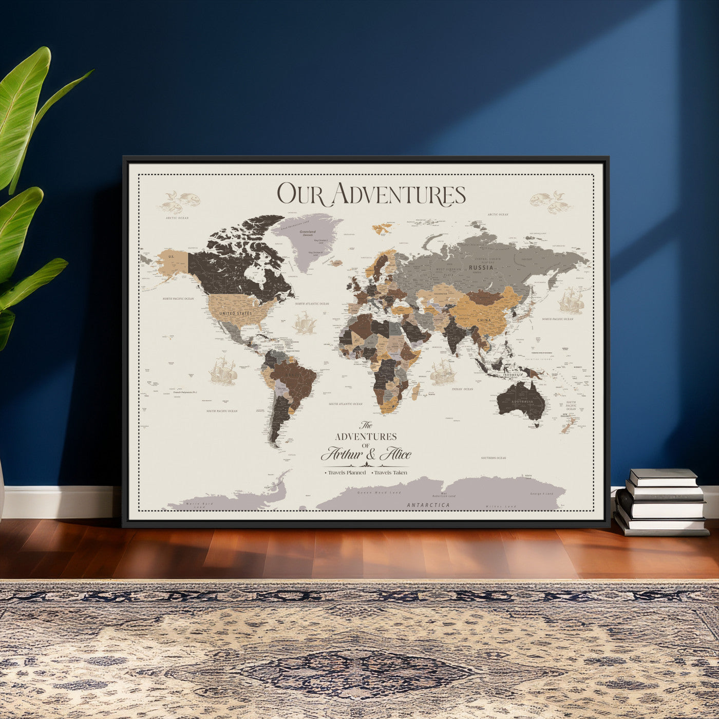 66301646-MGV-CV-36X24 - Custom Push Pin World Map Wall Art Canvas Print – Personalized Travel Tracker with Pins Framed Large for Home and Office Decor