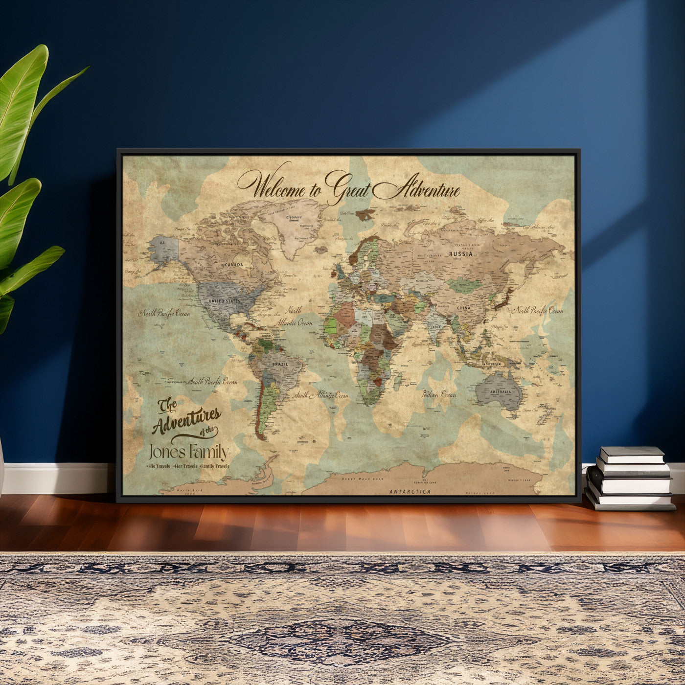 38092909-MGV-CV-36X24 - Custom Push Pin World Map Wall Art Canvas Print – Personalized Travel Tracker with Pins Framed Large for Home and Office Decor