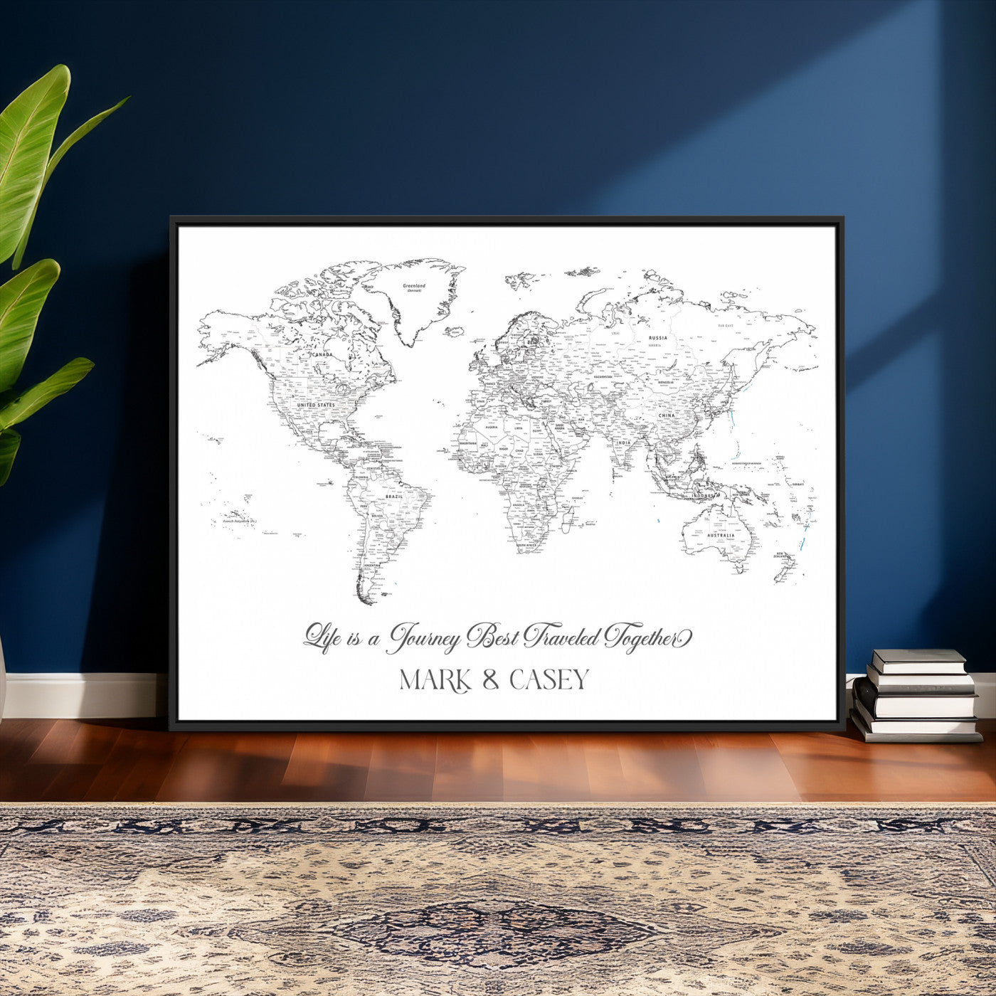57820424-MGV-CV-36X24 - Custom Push Pin World Map Wall Art Canvas Print – Personalized Travel Tracker with Pins Framed Large for Home and Office Decor