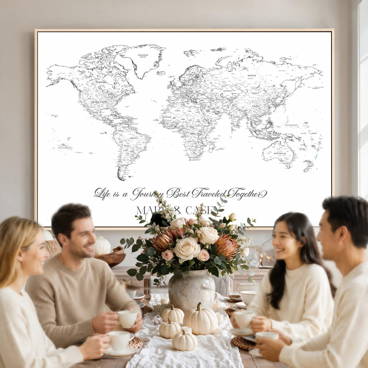 57820424-MGV-CV-36X24 - Custom Push Pin World Map Wall Art Canvas Print – Personalized Travel Tracker with Pins Framed Large for Home and Office Decor