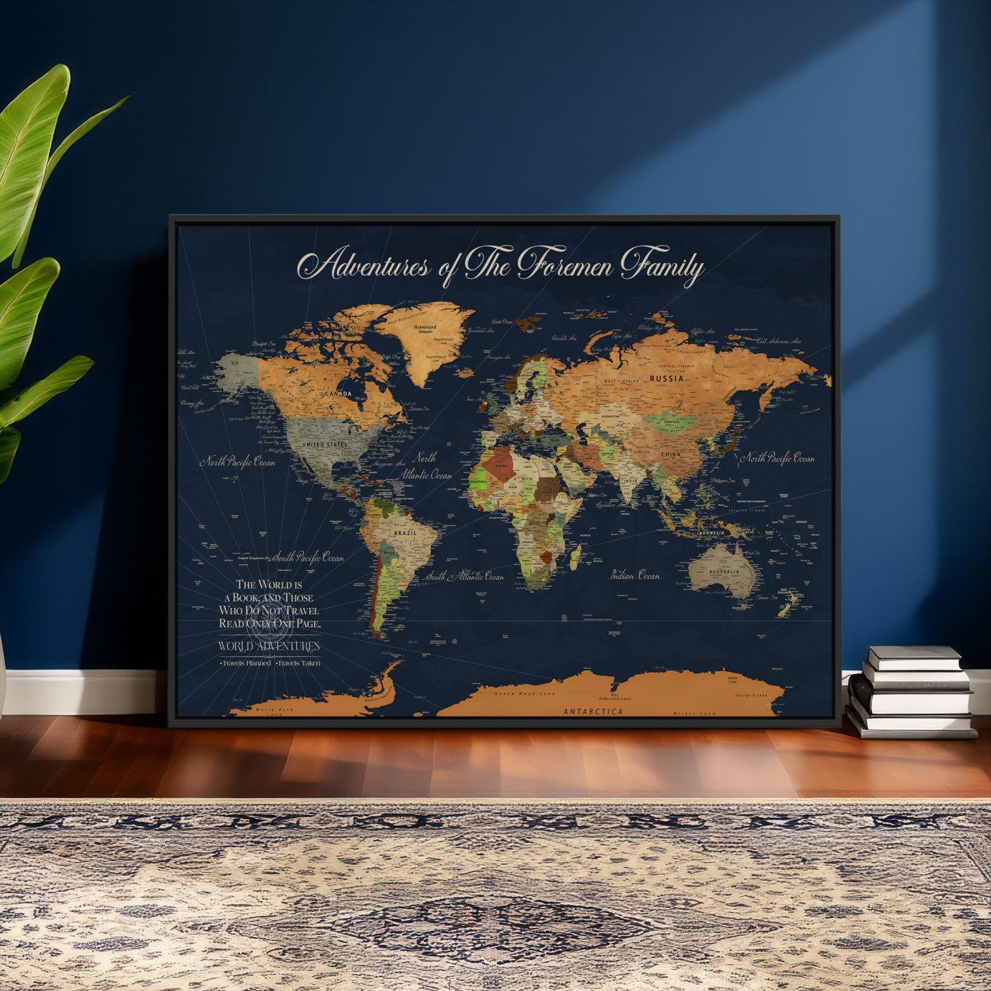 84352304-MGV-CV-36X24 - Custom Push Pin World Map Wall Art Canvas Print – Personalized Travel Tracker with Pins Framed Large for Home and Office Decor