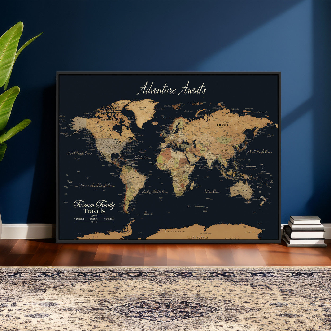 31781393-MGV-CV-36X24 - Custom Push Pin World Map Wall Art Canvas Print – Personalized Travel Tracker with Pins Framed Large for Home Decor