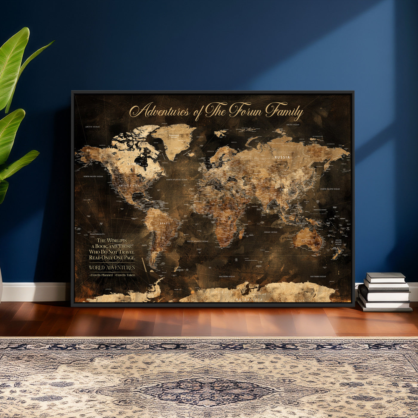20594960-MGV-CV-36X24 - Custom Push Pin World Map Wall Art Canvas Print – Personalized Travel Tracker with Pins Framed Large for Home and Office Decor