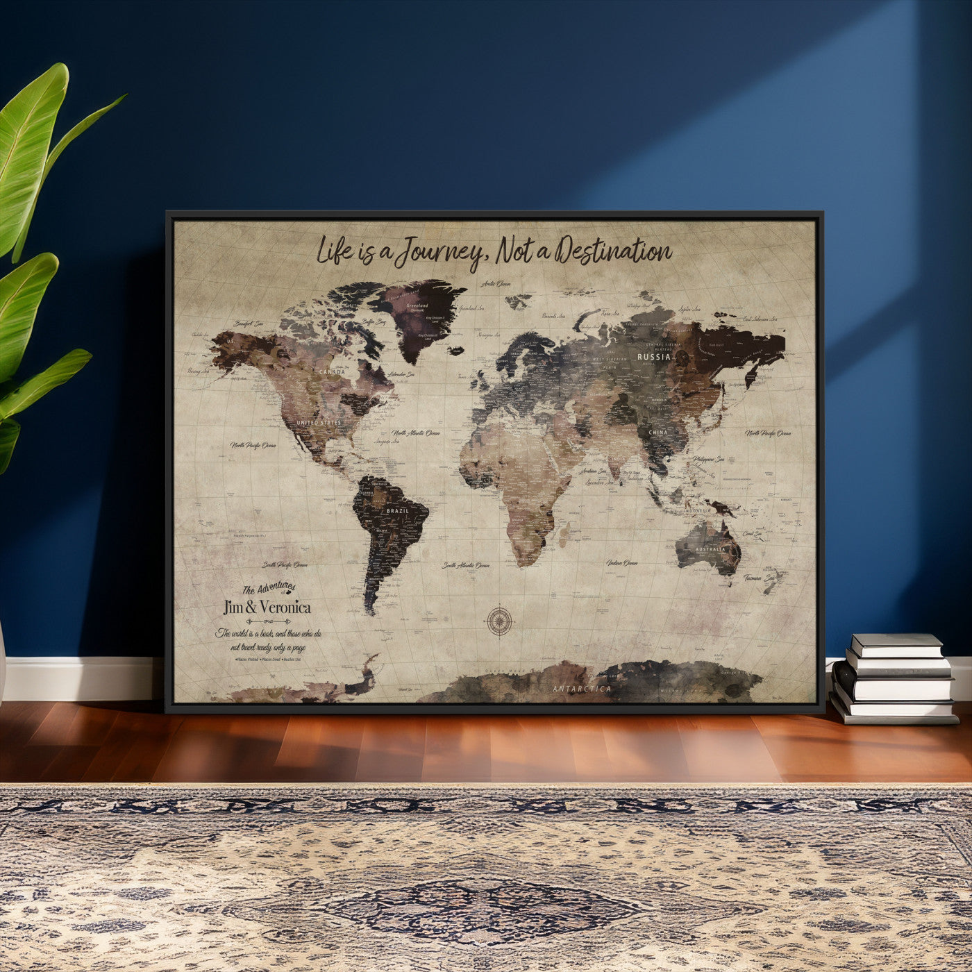 58257942-MGV-CV-36X24 - Custom Push Pin World Map Wall Art Canvas Print – Personalized Travel Tracker with Pins Framed Large for Home and Office Decor