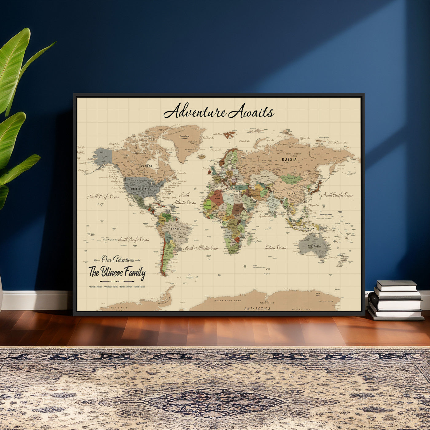 25730261-MGV-CV-36X24 - Custom Push Pin World Map Wall Art Canvas Print – Personalized Travel Tracker with Pins Framed Large for Home and Office Decor