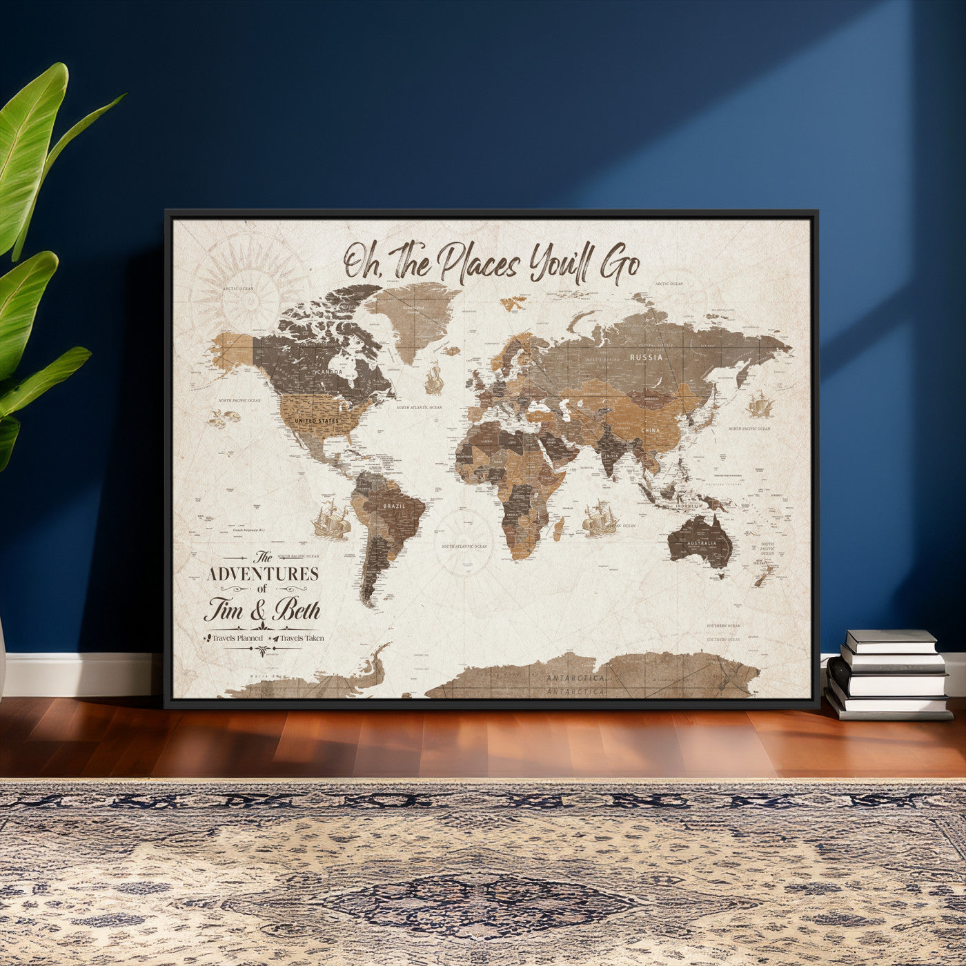 NEWMAP-8-MGV-CV-36X24 - Custom Push Pin World Map Wall Art Canvas Print – Personalized Travel Tracker with Pins Framed Large for Home and Office Decor - NEWMAP-8