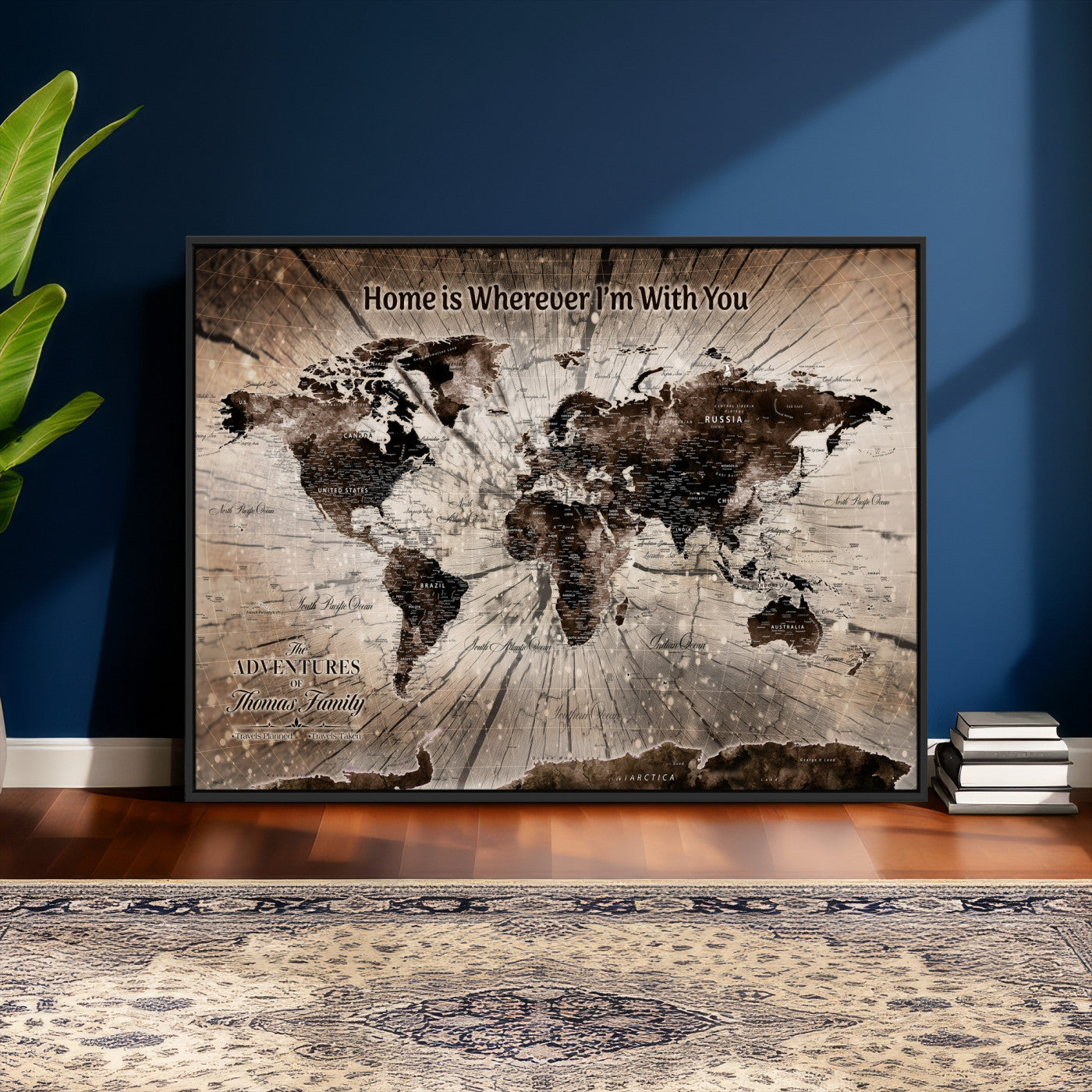12350515-MGV-CV-36X24 - Custom Push Pin World Map Wall Art Canvas Print – Personalized Travel Tracker with Pins Framed Large for Home and Office Decor