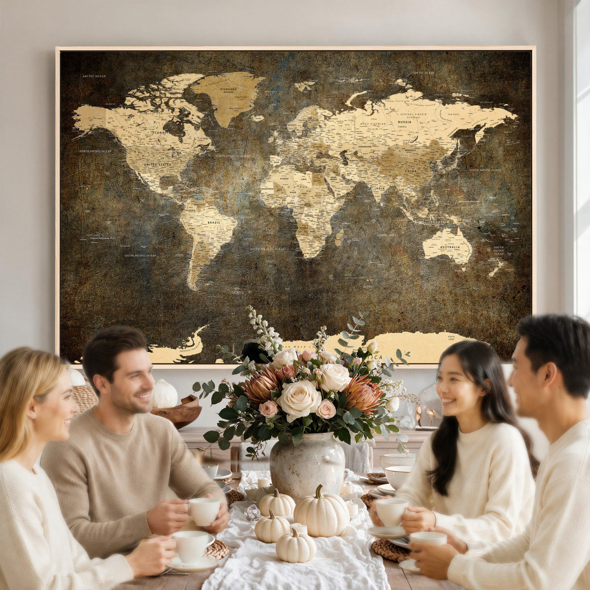 89742472-MGV-CV-36X24 - Large Framed Vintage World Map Wall Art Print for Home Wall