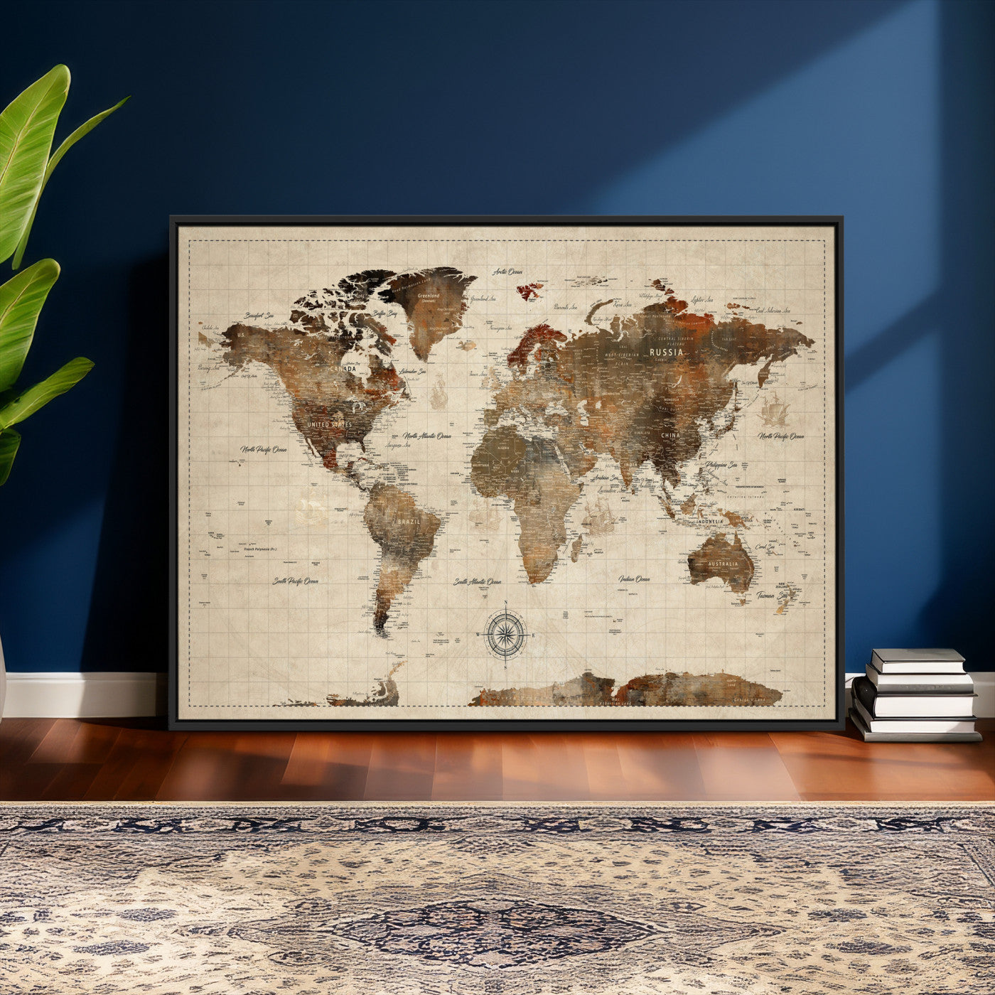 23610090-MGV-CV-36X24 - World Map Wall Art Canvas Print, Modern Decorative Framed Map Artwork Prints for Living Room, Office, Bedroom Wall Decor