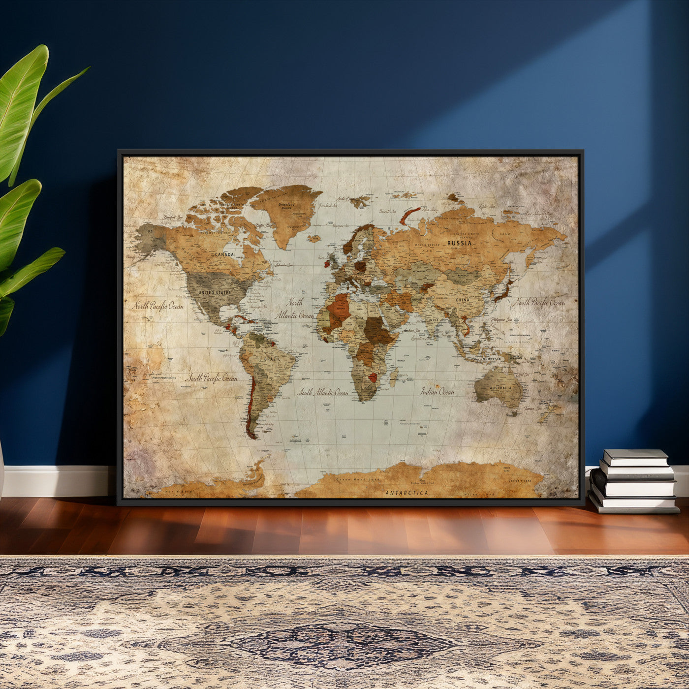 74176056-MGV-CV-36X24 - World Map Wall Art Canvas Print, Modern Decorative Framed Map Artwork Prints for Living Room, Office, Bedroom Wall Decor