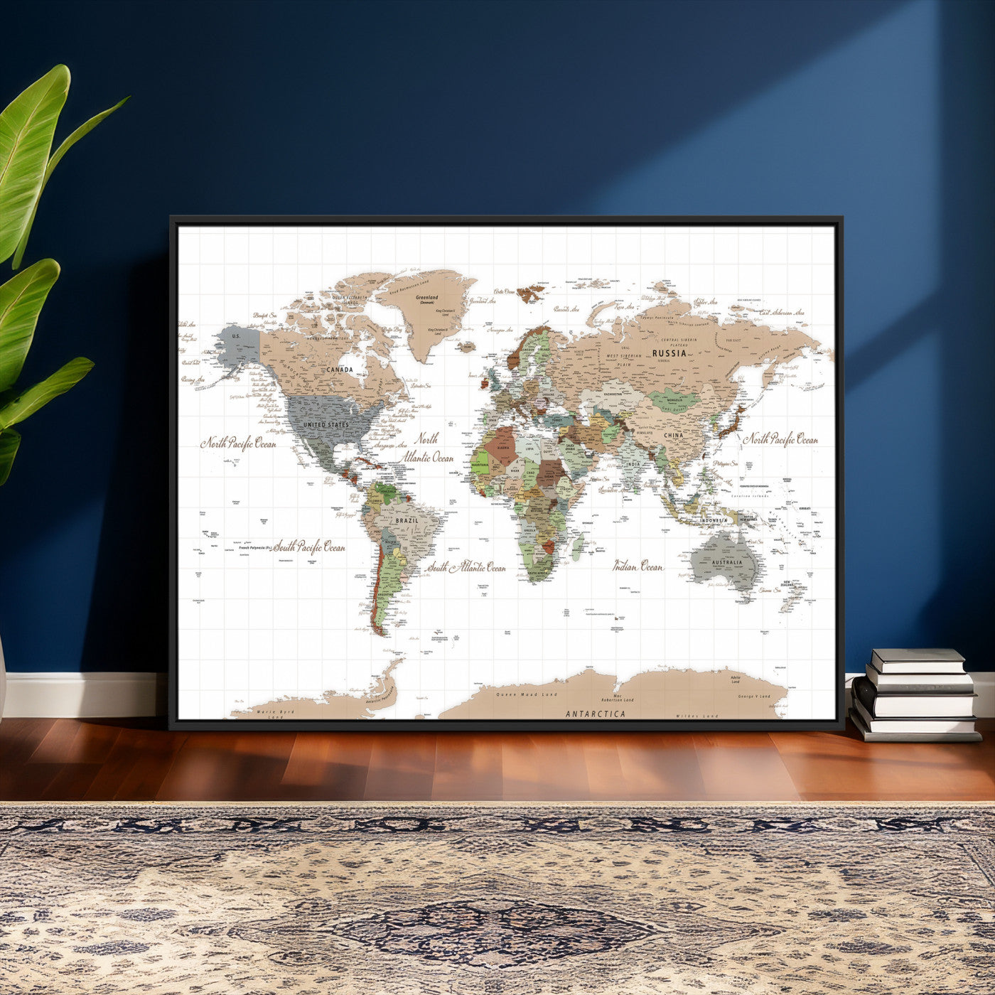 91286788-MGV-CV-36X24 - World Map Wall Art Canvas Print, Modern Decorative Framed Map Artwork Prints for Living Room, Office, Bedroom Wall Decor