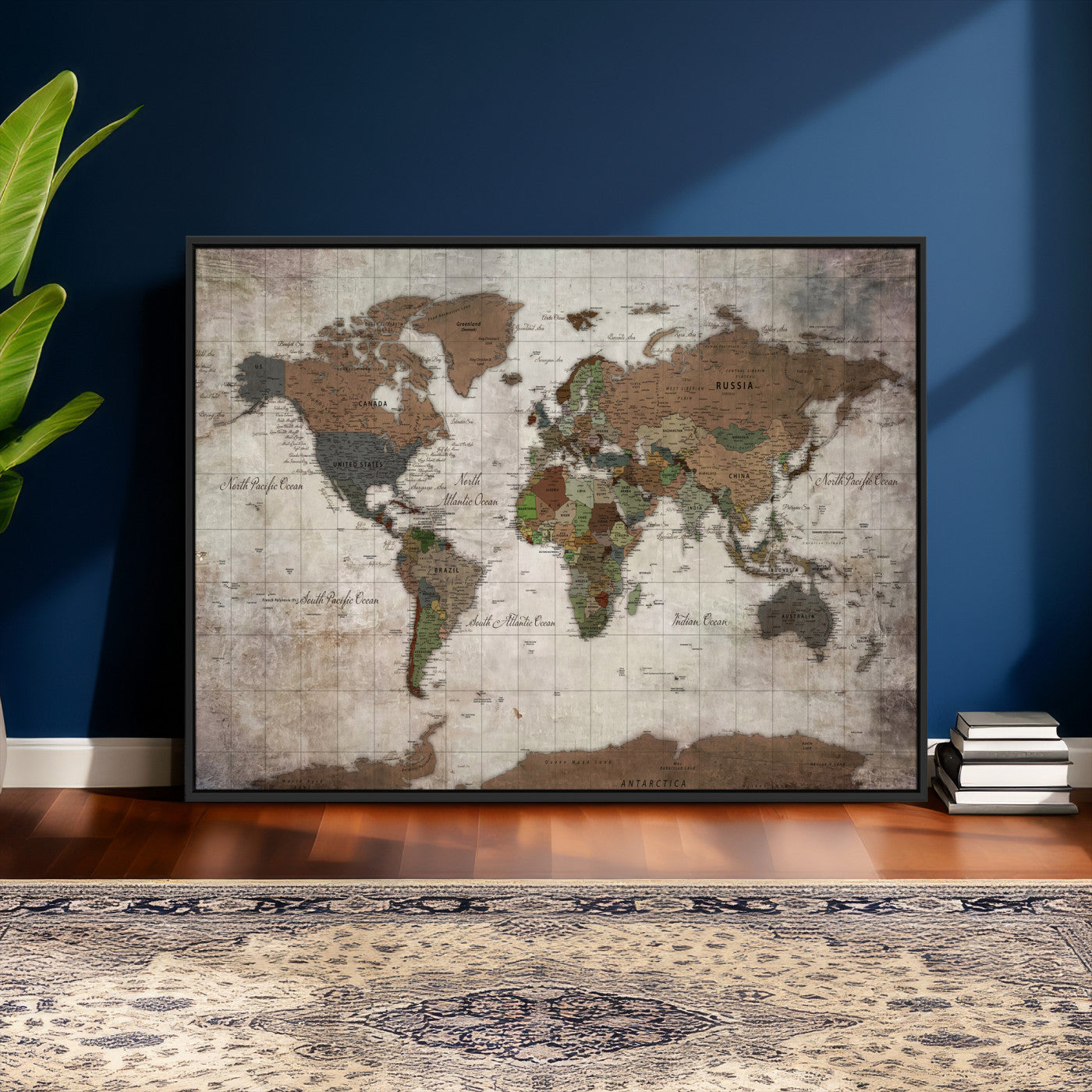 65393892-MGV-CV-36X24 - World Map Wall Art Canvas Print, Modern Decorative Framed Map Artwork Prints for Living Room, Office, Bedroom Wall Decor