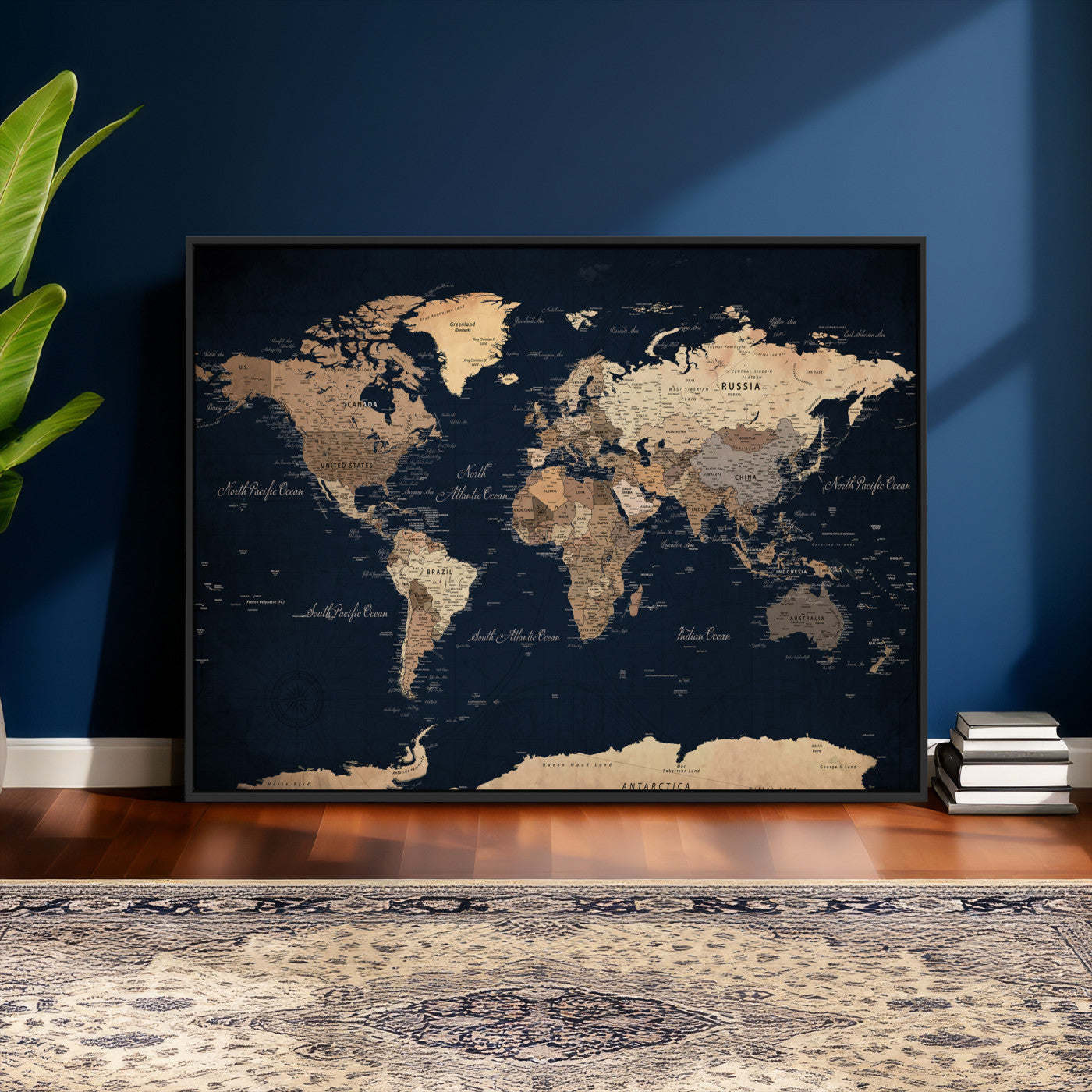 53971530-MGV-CV-36X24 - World Map Wall Art Canvas Print, Modern Decorative Framed Map Artwork Prints for Living Room, Office, Bedroom Wall Decor